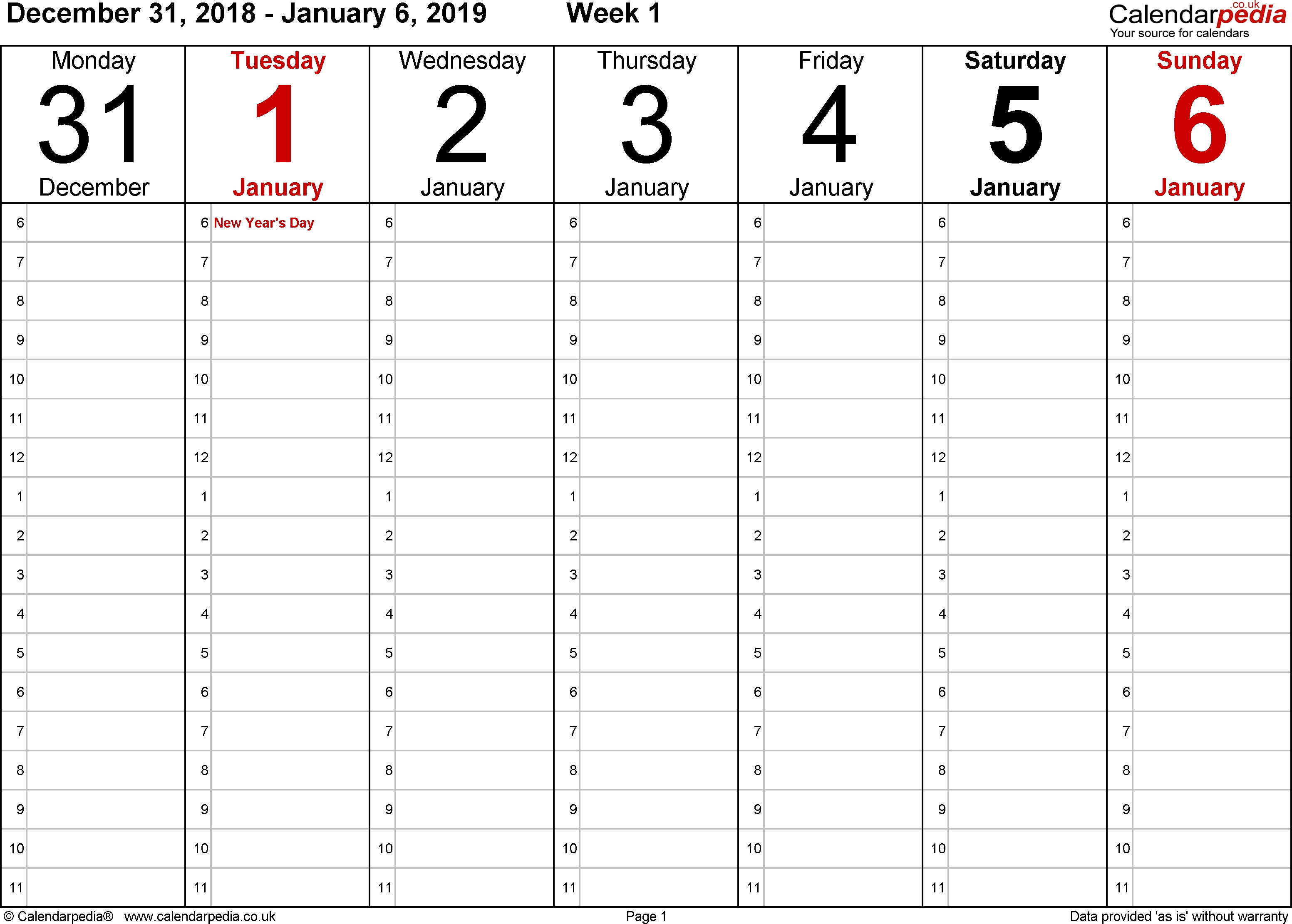 Weekly Calendar 2019 Uk - Free Printable Templates For Excel