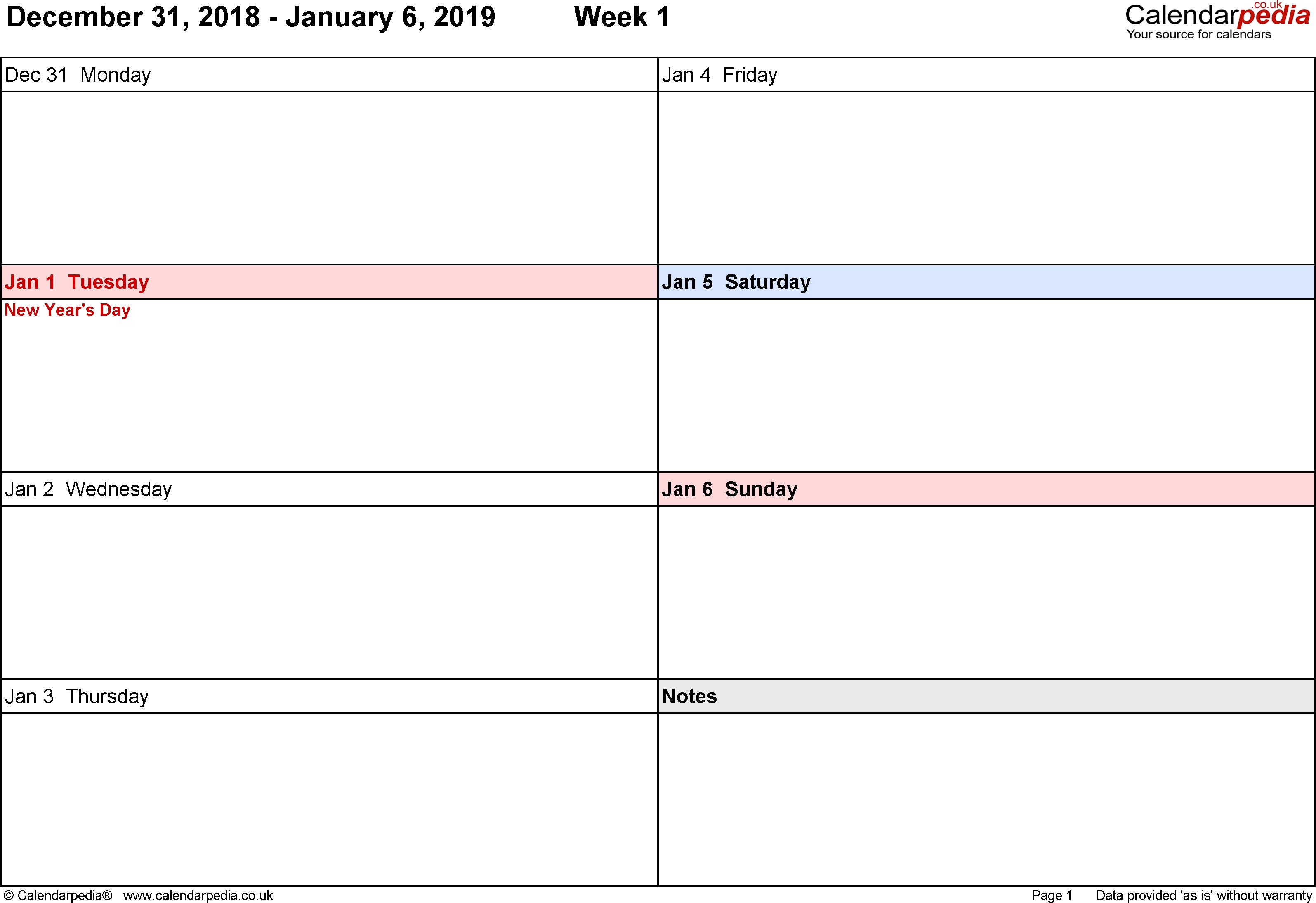 Weekly Calendar 2019 Uk - Free Printable Templates For Word