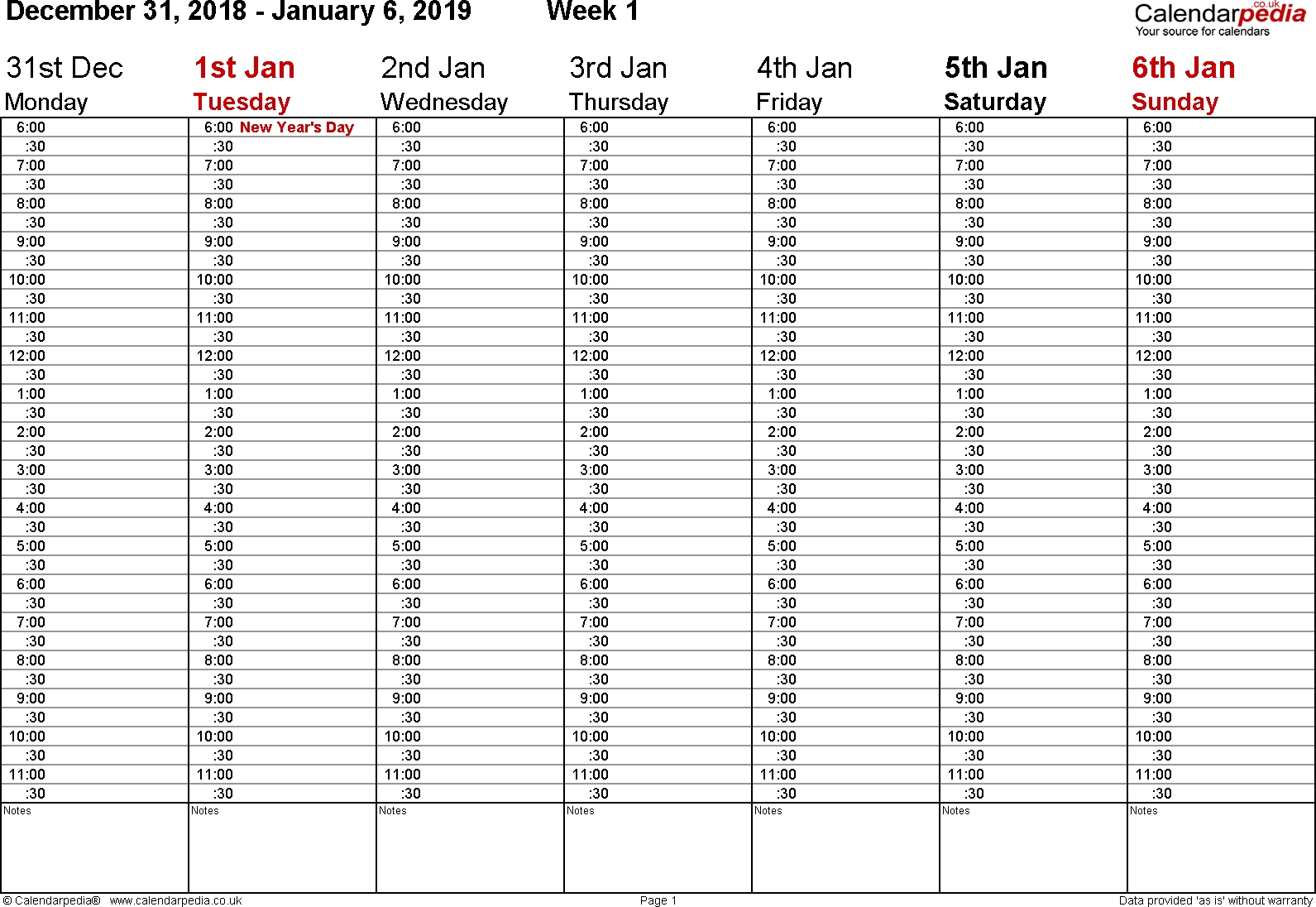 Weekly Calendar 2019 Uk - Free Printable Templates For Word