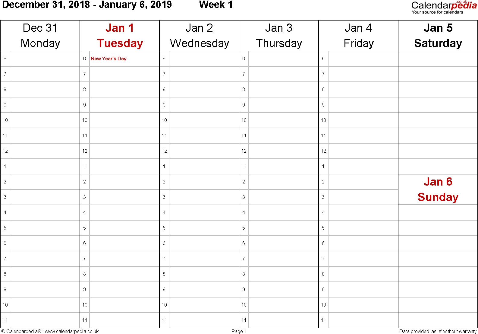 Weekly Calendar 2019 Uk - Free Printable Templates For Word