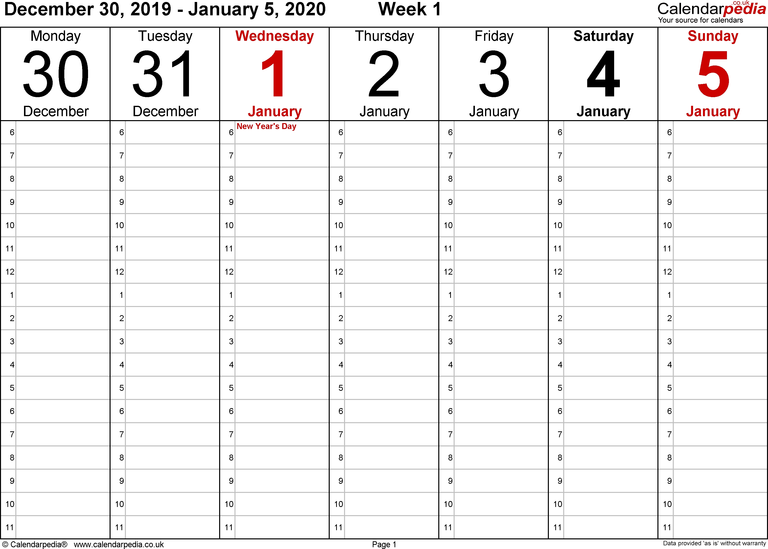 Weekly Calendar 2020 Uk - Free Printable Templates For Excel