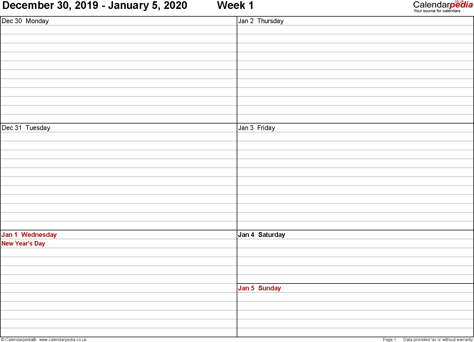 Weekly Calendar 2020 Uk - Free Printable Templates For Excel