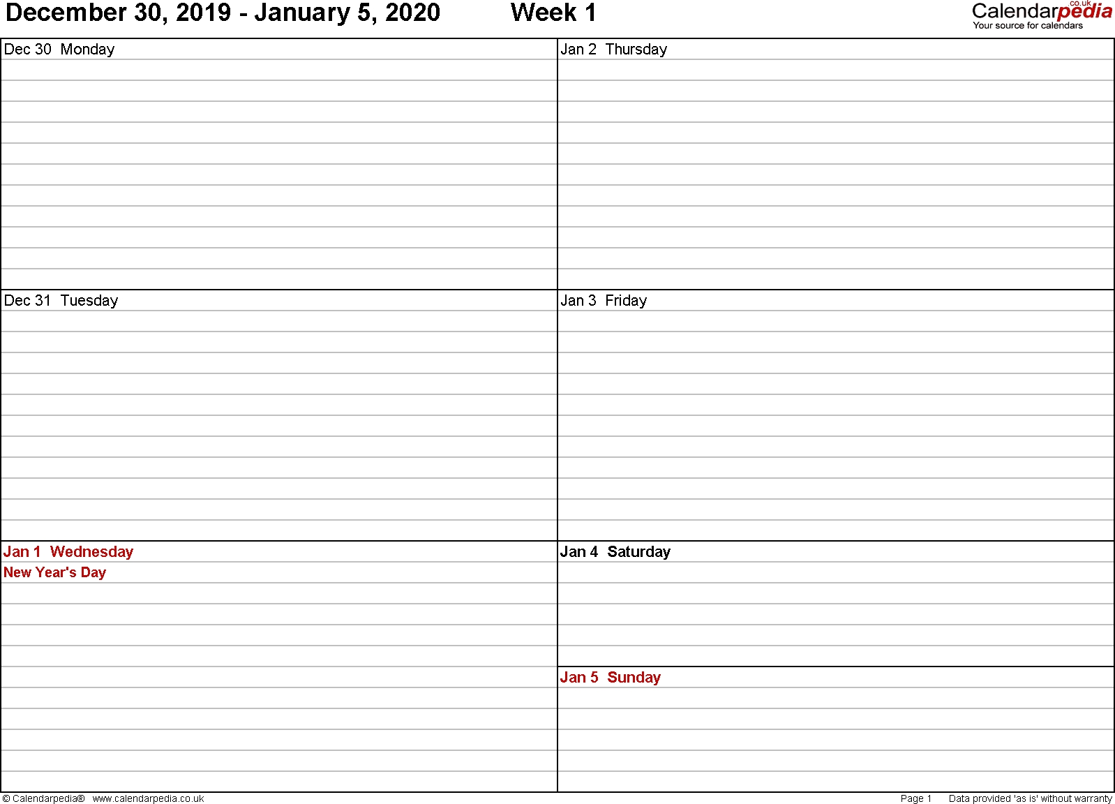 Weekly Calendar 2020 Uk - Free Printable Templates For Pdf
