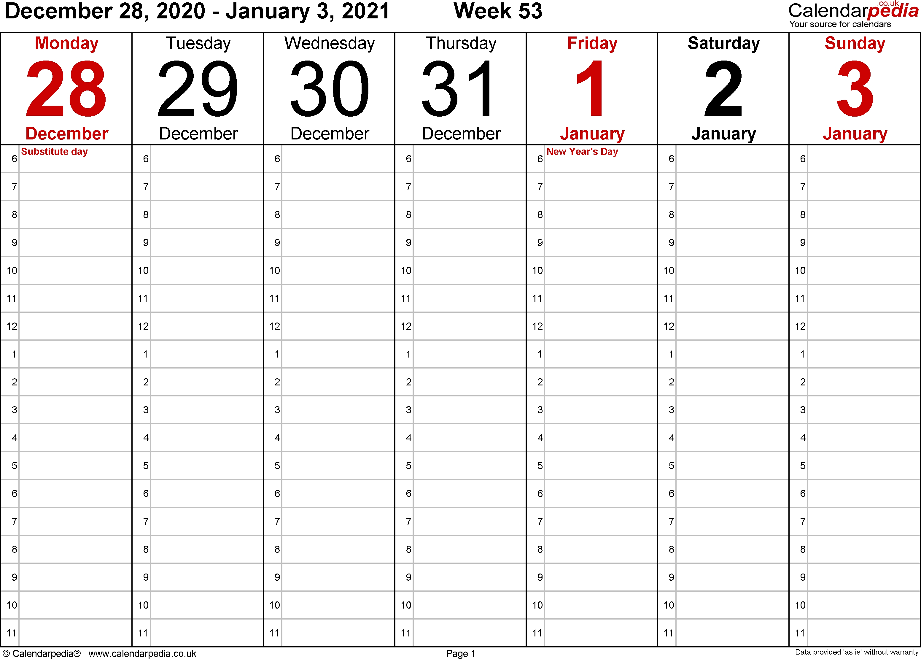 Calendar Week 53 2020 | Month Calendar Printable