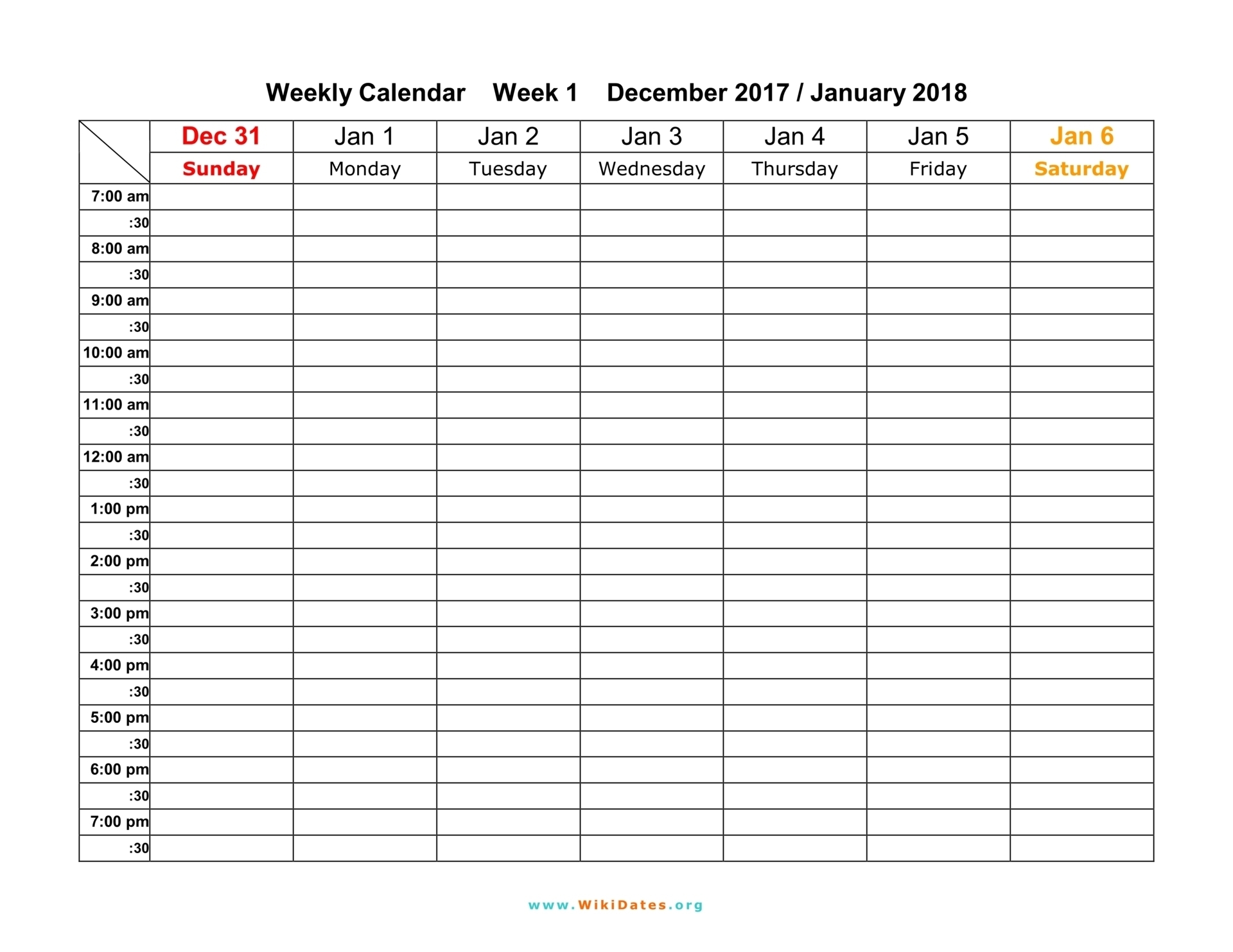 Weekly Calendar - Download Weekly Calendar 2017 And 2018