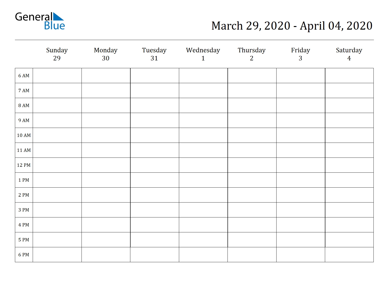Weekly Calendar | March 29, 2020 To April 4, 2020 | (Pdf
