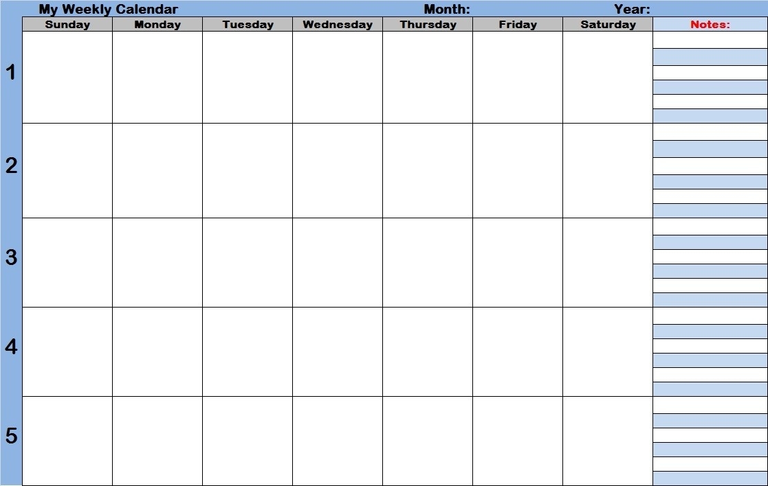 Weekly Calendar Template With Times - Free Calendar Collection