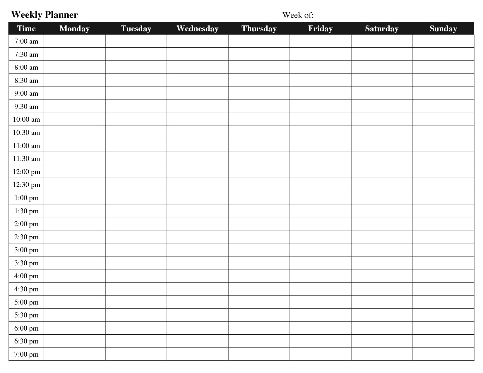 Free Printable Blank Weekly Calendar With Time Slots