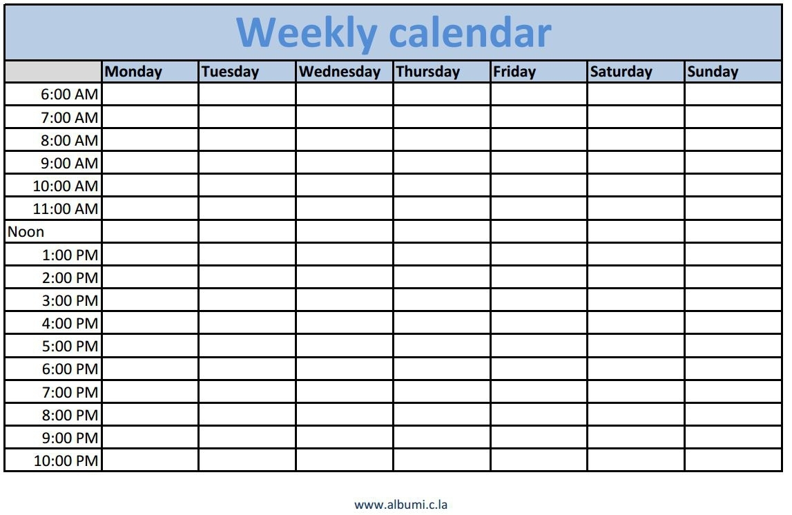 Weekly Calendar With Time Slots – Monthly Printable Calendar