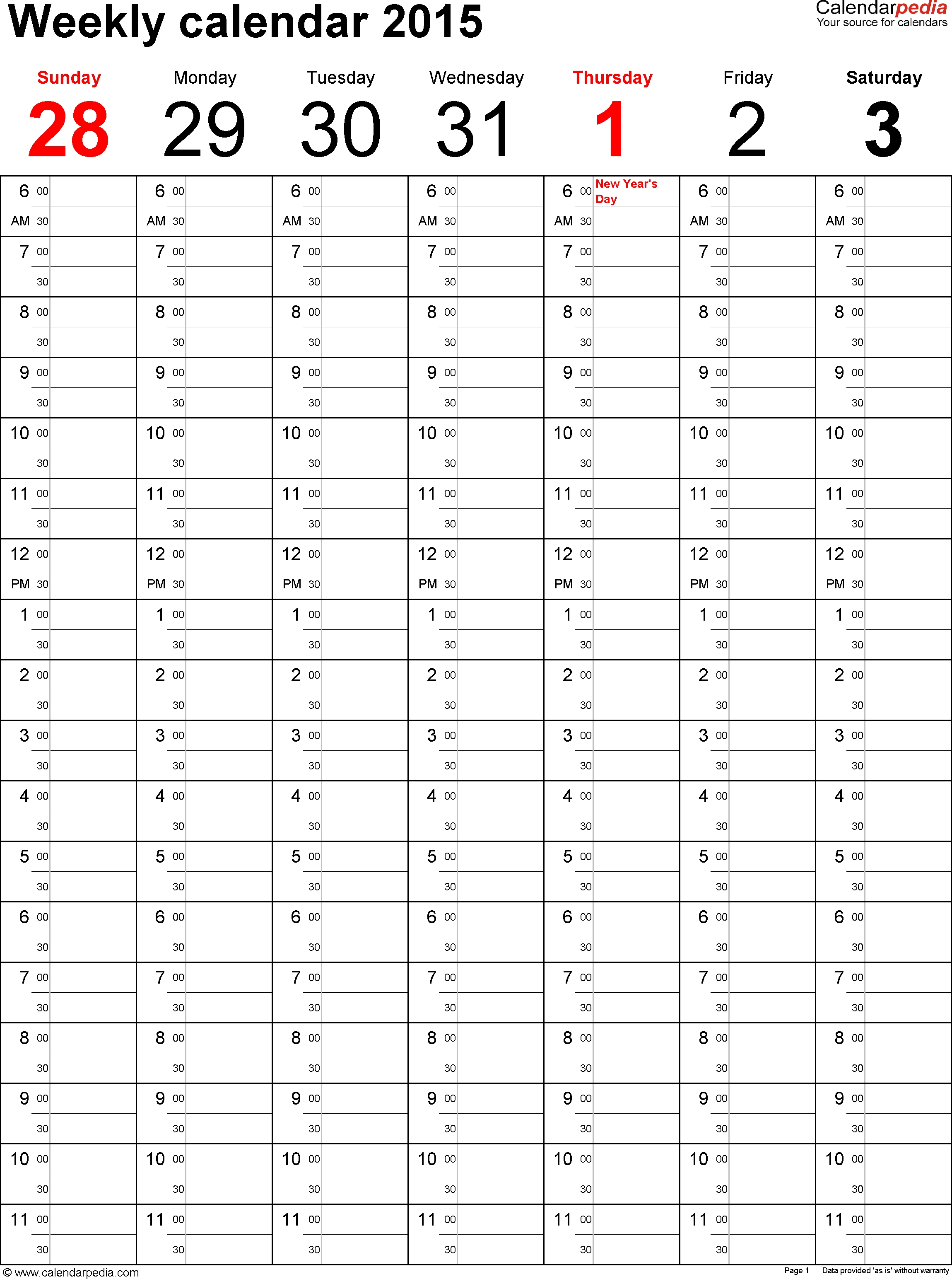 Weekly Calendars 2015 For Excel - 12 Free Printable Templates