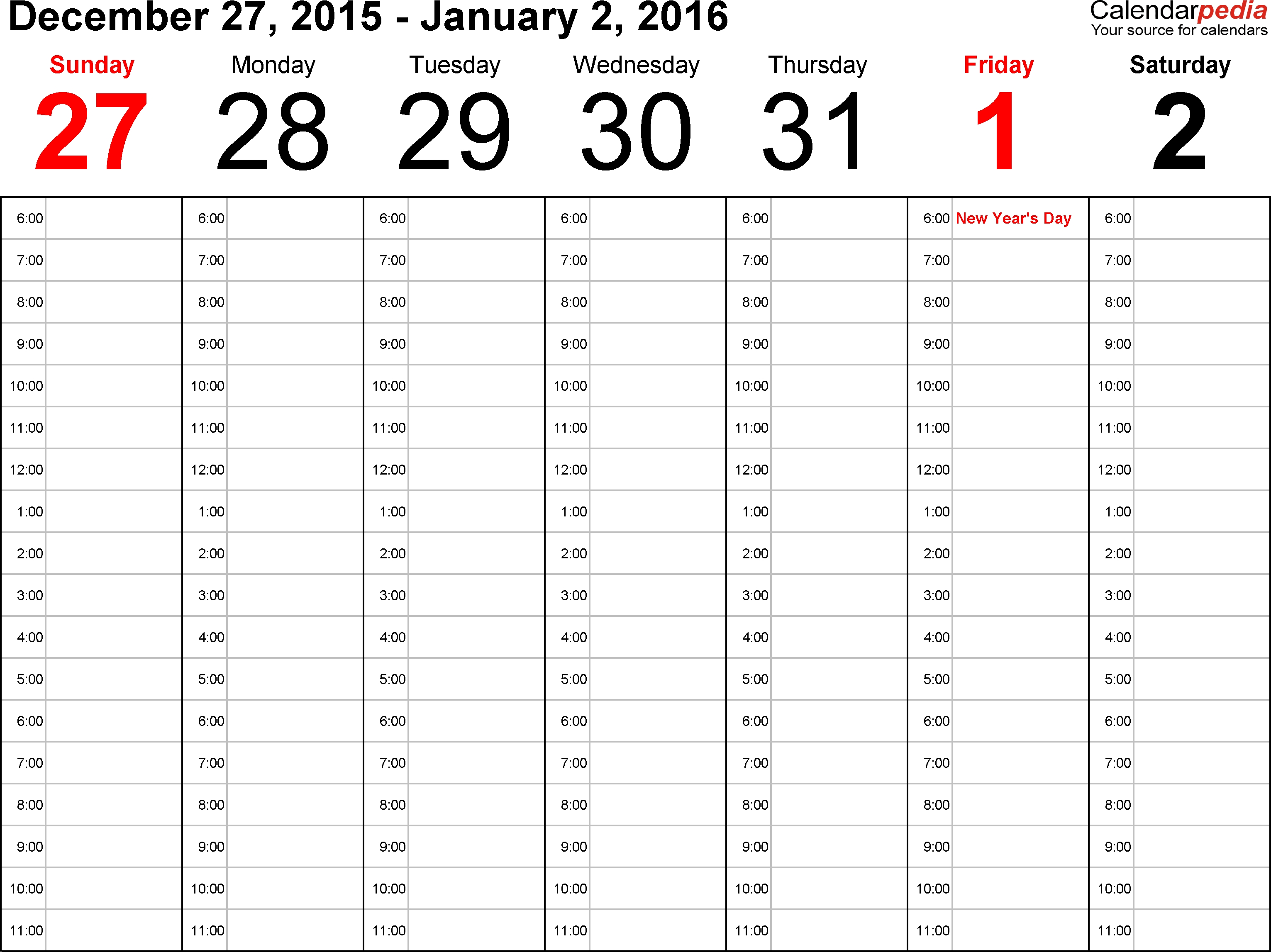 Weekly Calendars 2016 For Excel - 12 Free Printable Templates