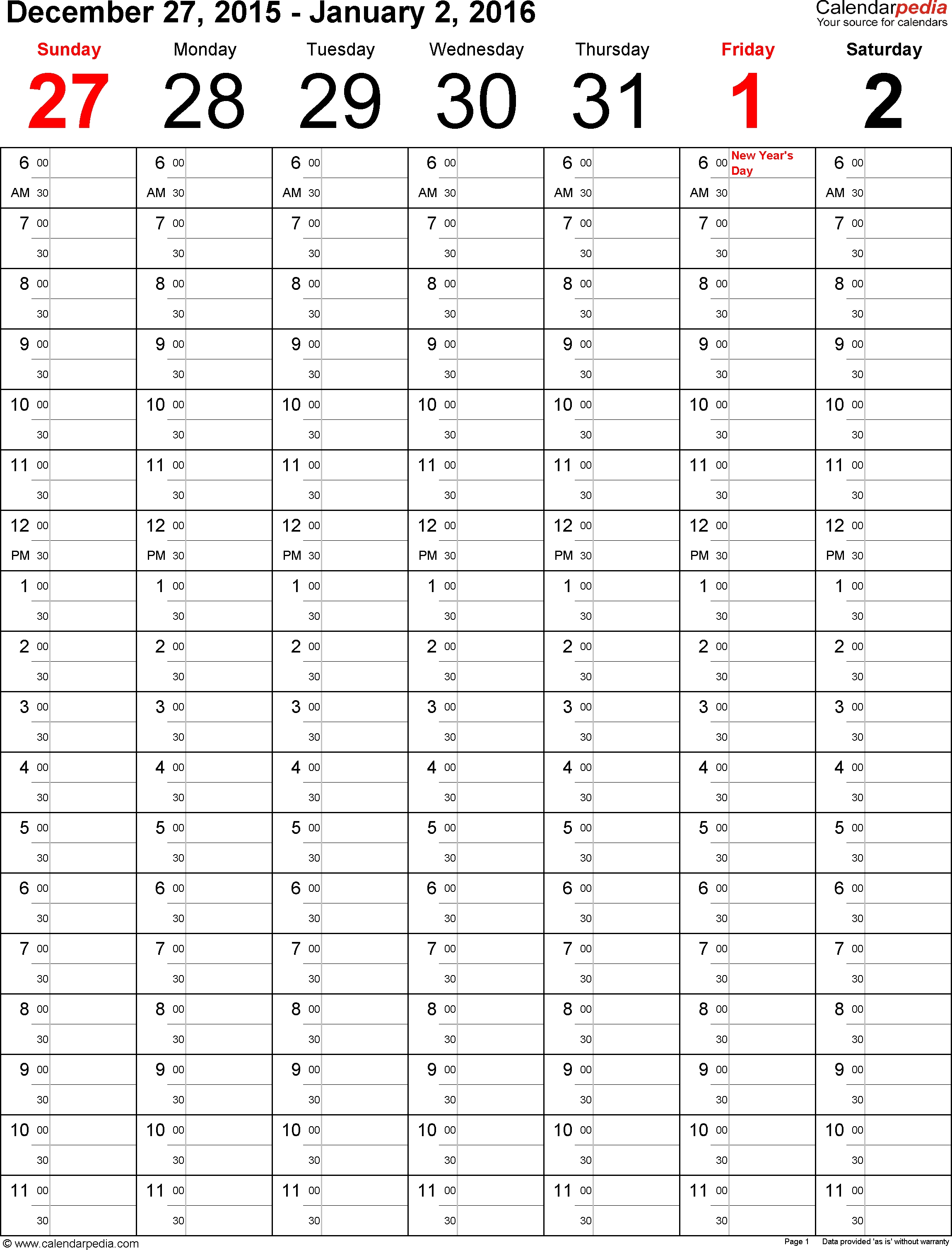Weekly Calendars 2016 For Excel - 12 Free Printable Templates