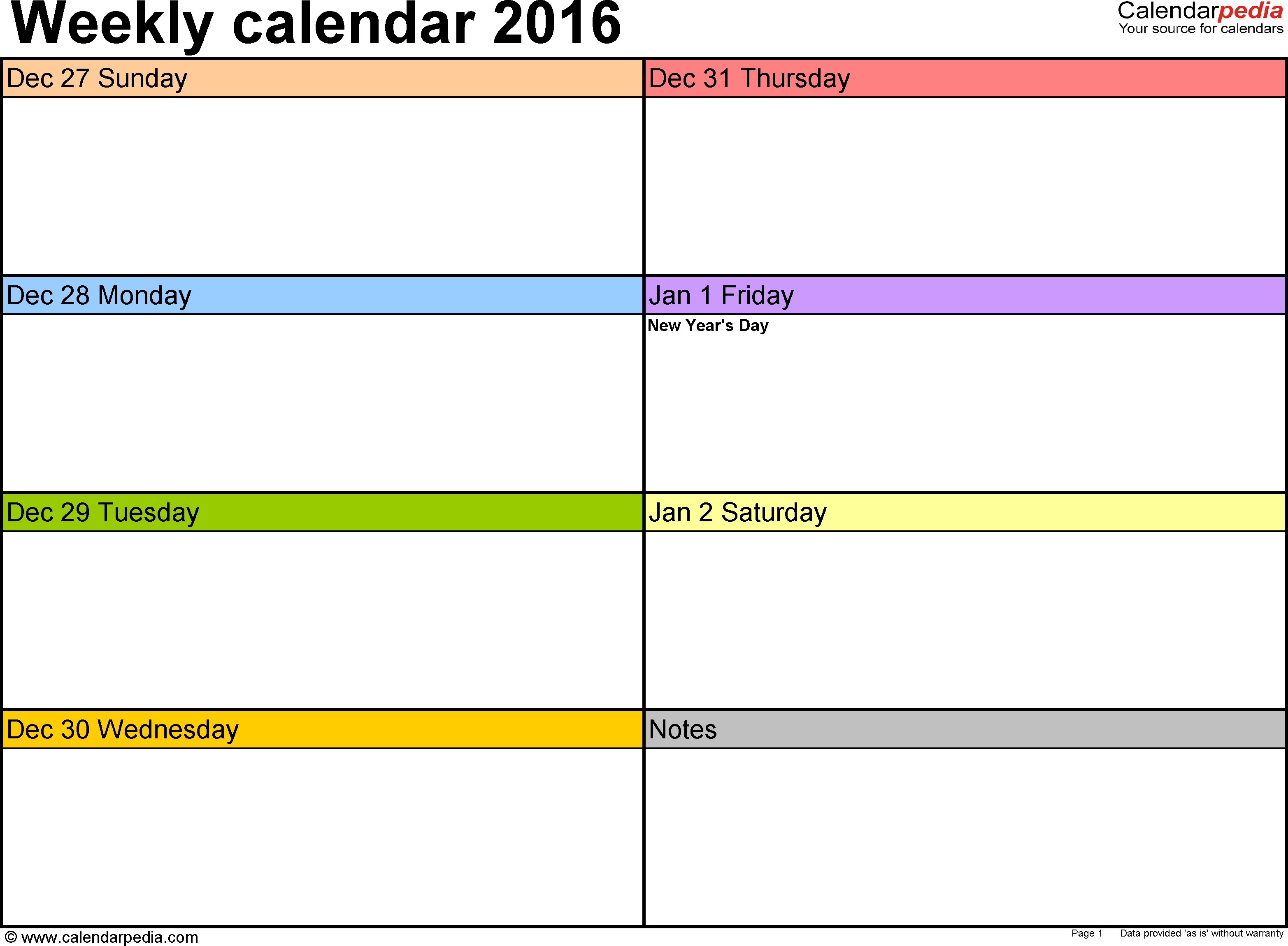 Weekly Calendars 2016 For Word - 12 Free Printable Templates