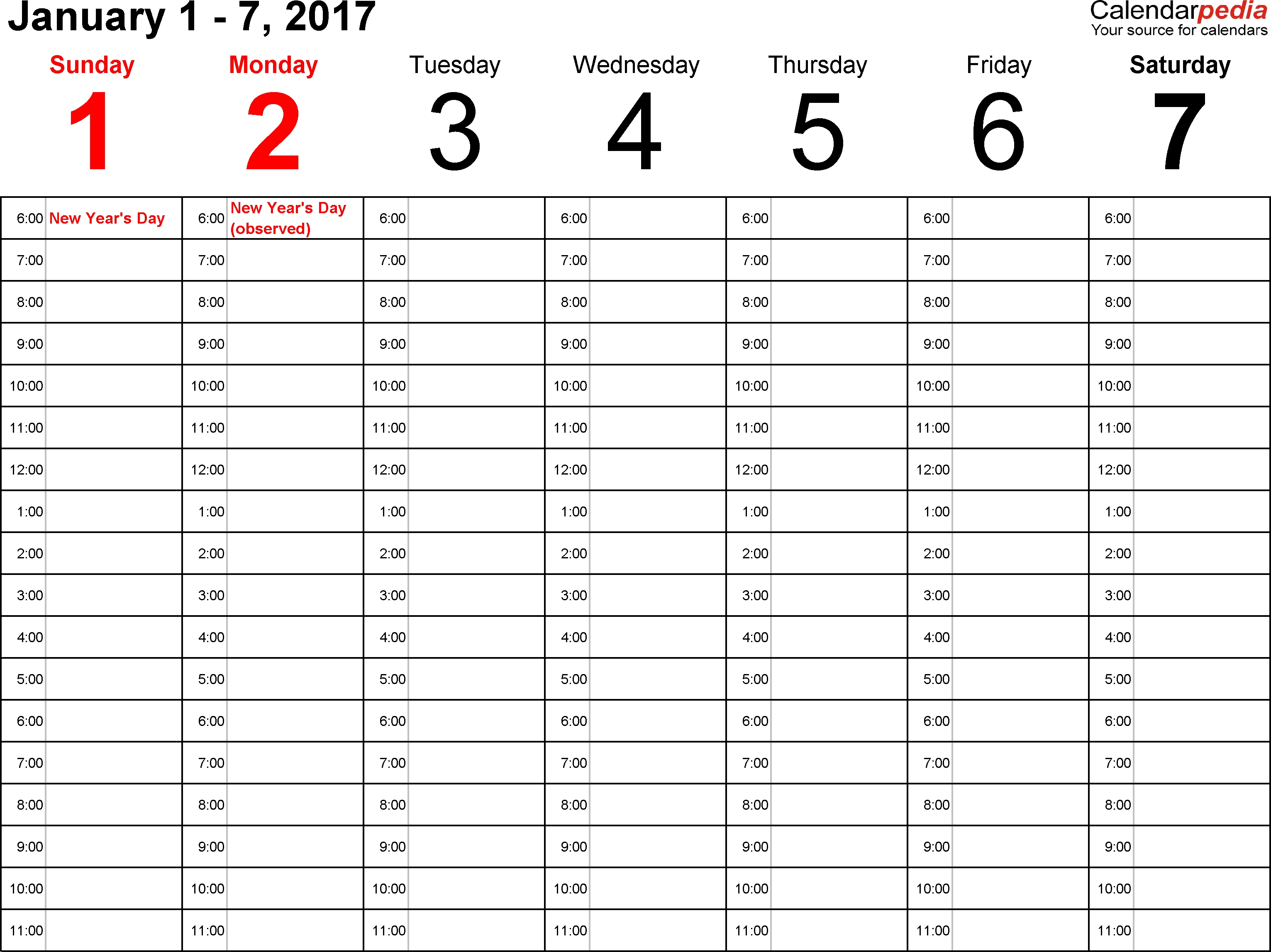 Weekly Calendars 2017 For Excel - 12 Free Printable Templates