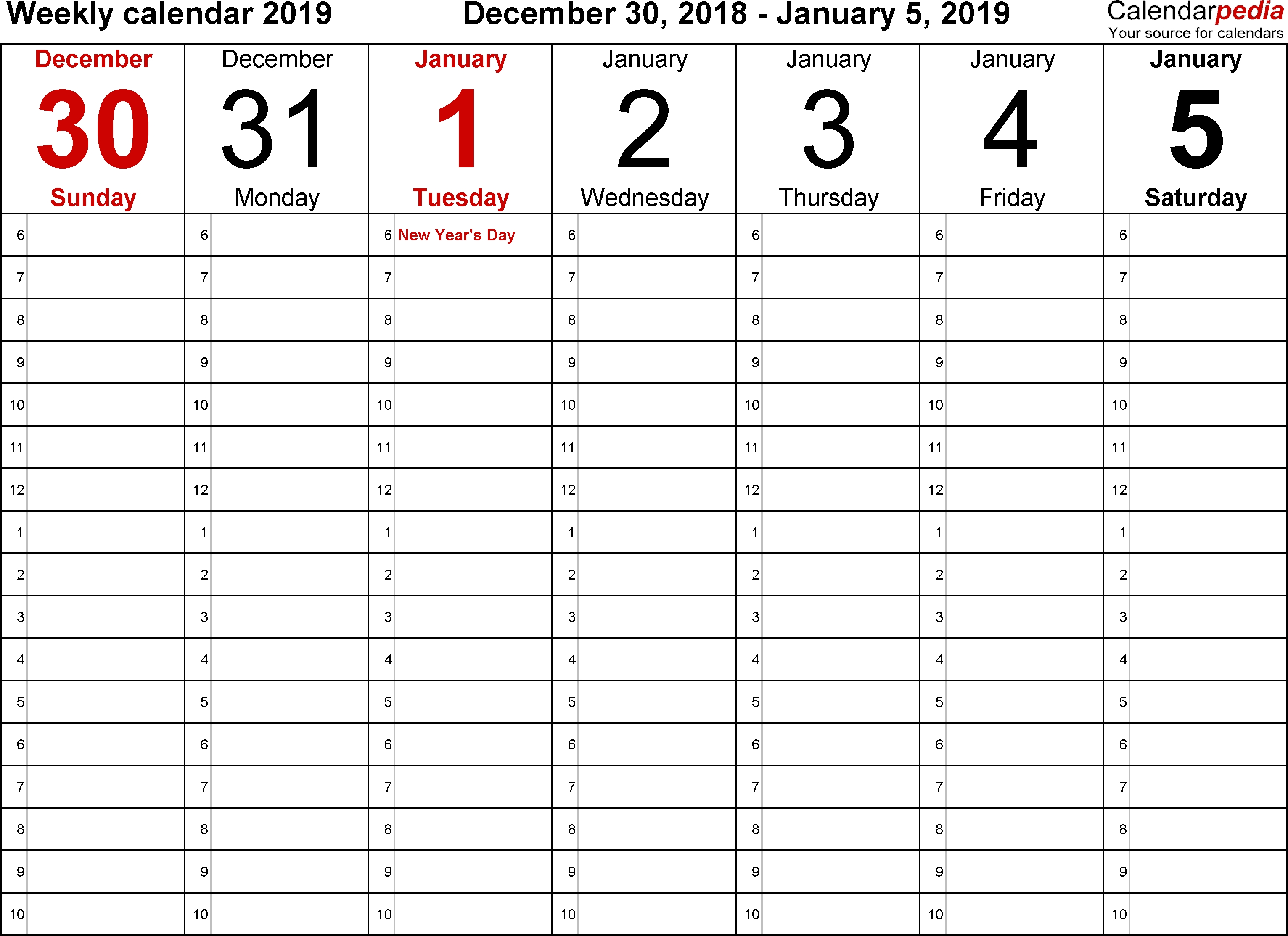 Weekly Calendars 2019 For Excel - 12 Free Printable Templates