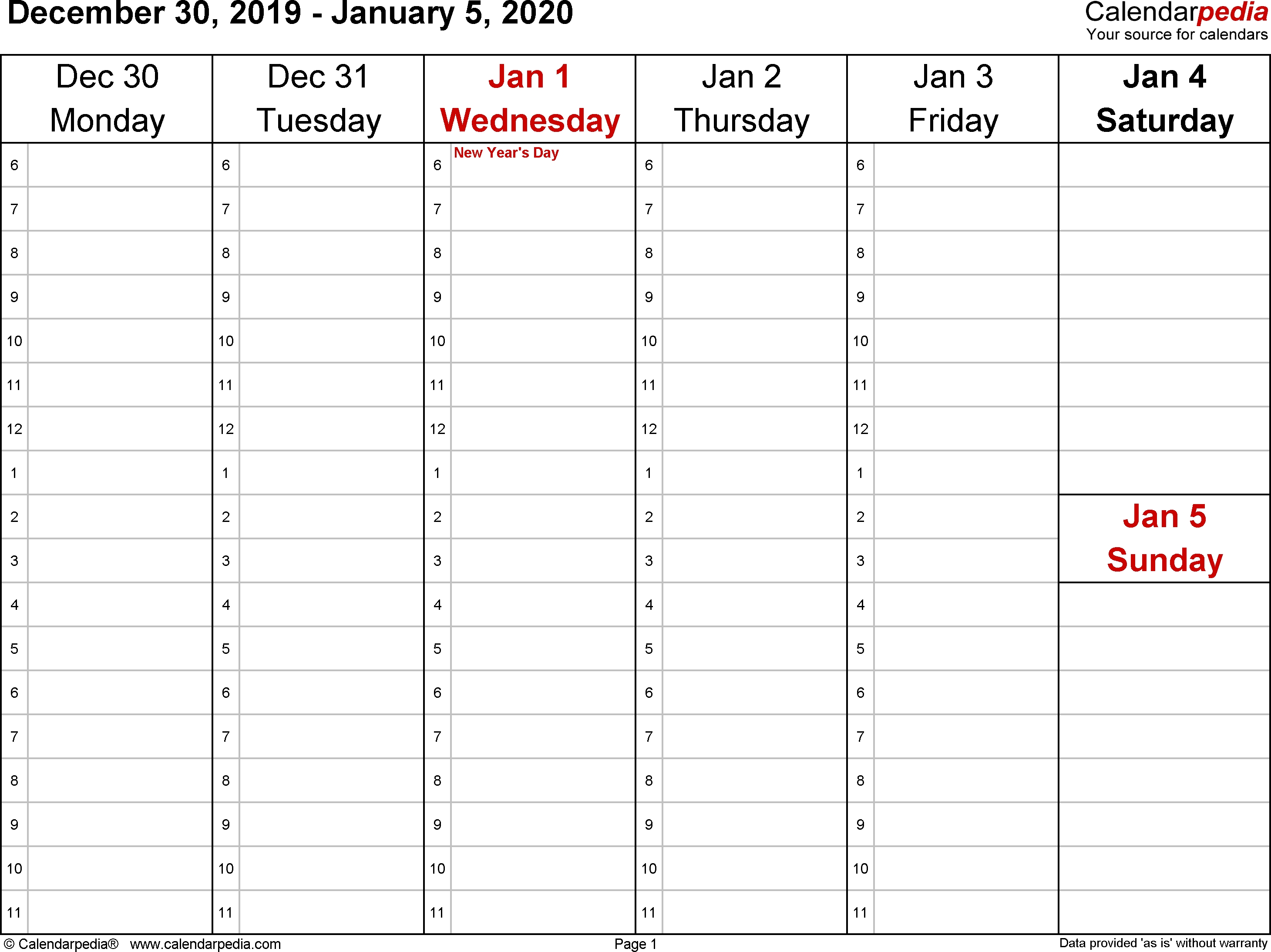 Weekly Calendars 2020 For Excel - 12 Free Printable Templates