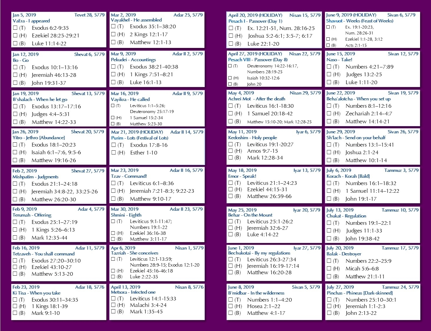 Weekly Torah Parsha Calendar For 2019/2020 - Calendar