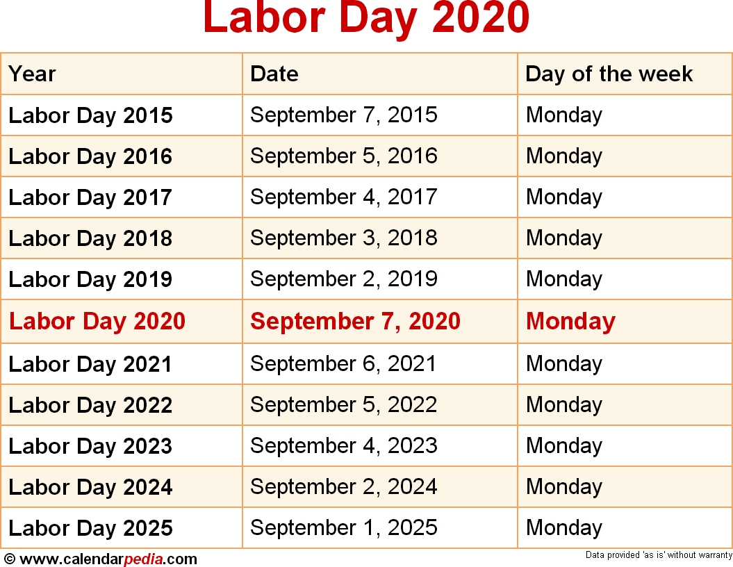 Calendar 2020 Labor Day Month Calendar Printable