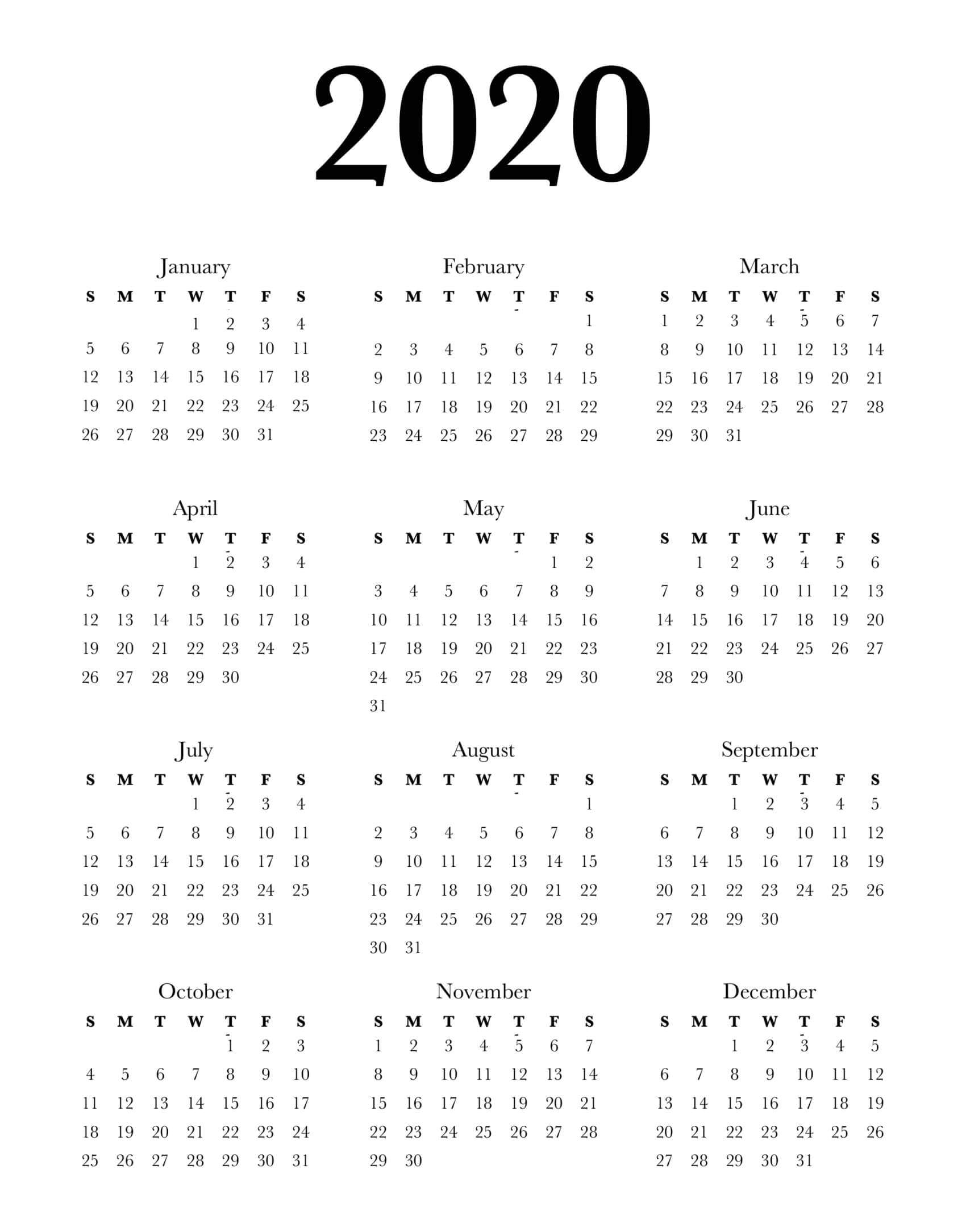 Whole Year Calendar 2020 - Cerno.mioduchowski