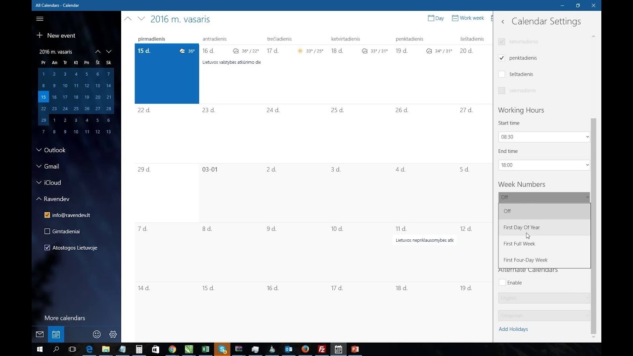 Windows 10 Calendar App Show Week Numbers