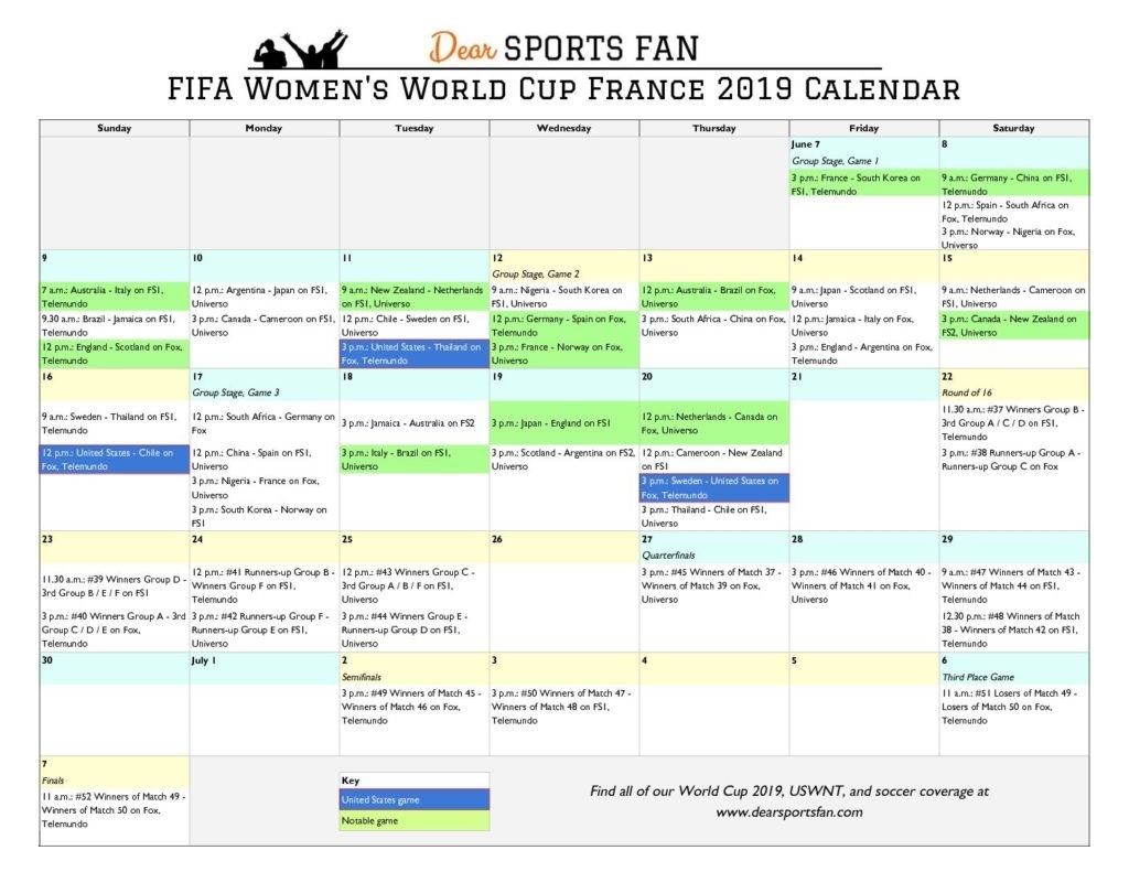 World Cup 2019 Printable, Downloadable Calendar And Game