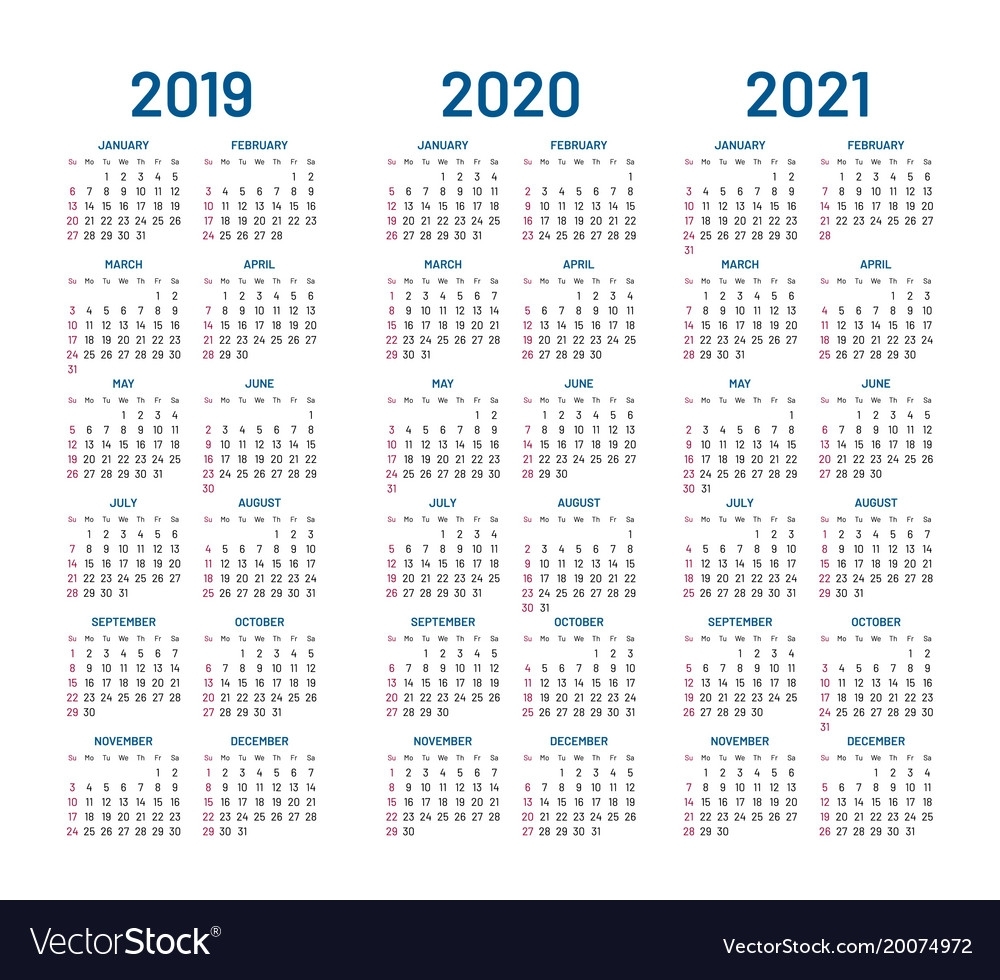 Year 2019 2020 2021 Calendar