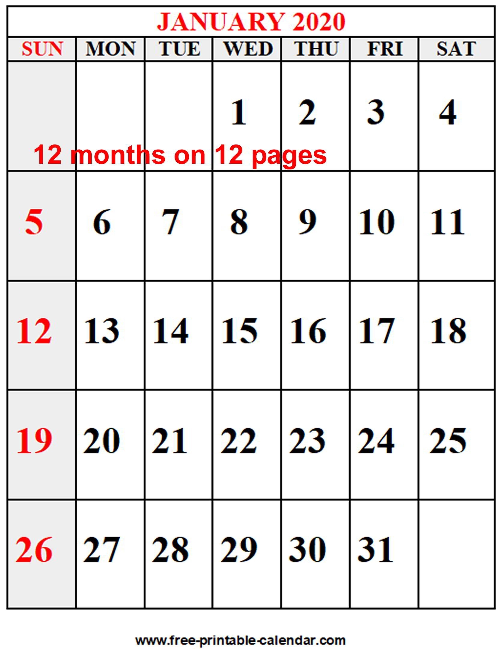 Year 2020 Calendar - Free-Printable-Calendar