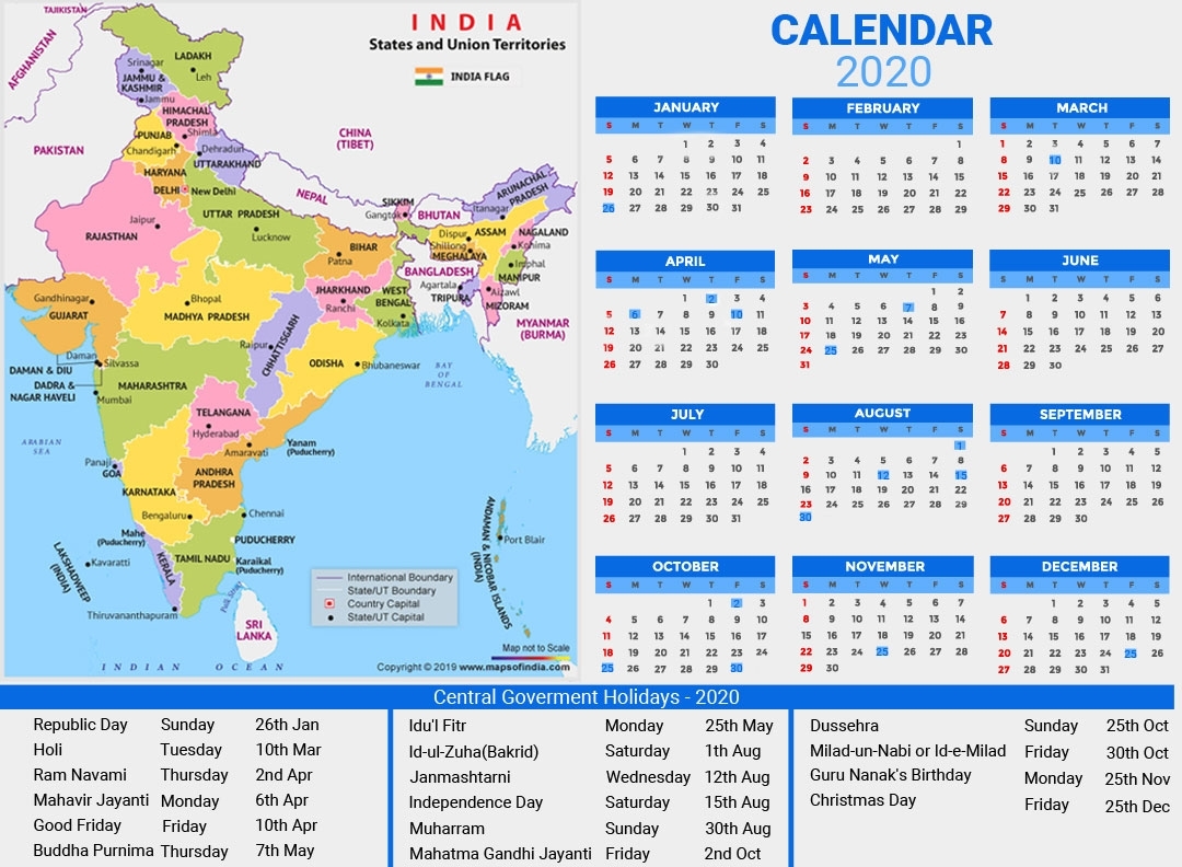 Year 2020 Calendar, Public Holidays In India In 2020