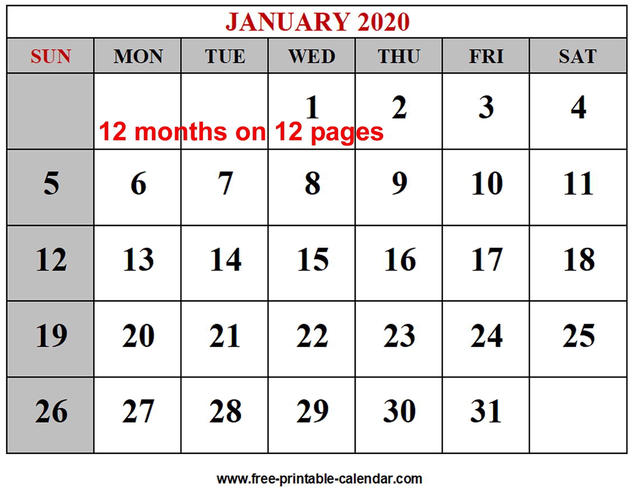 Free Printable Calendar Landscape 2020 Month Calendar Printable