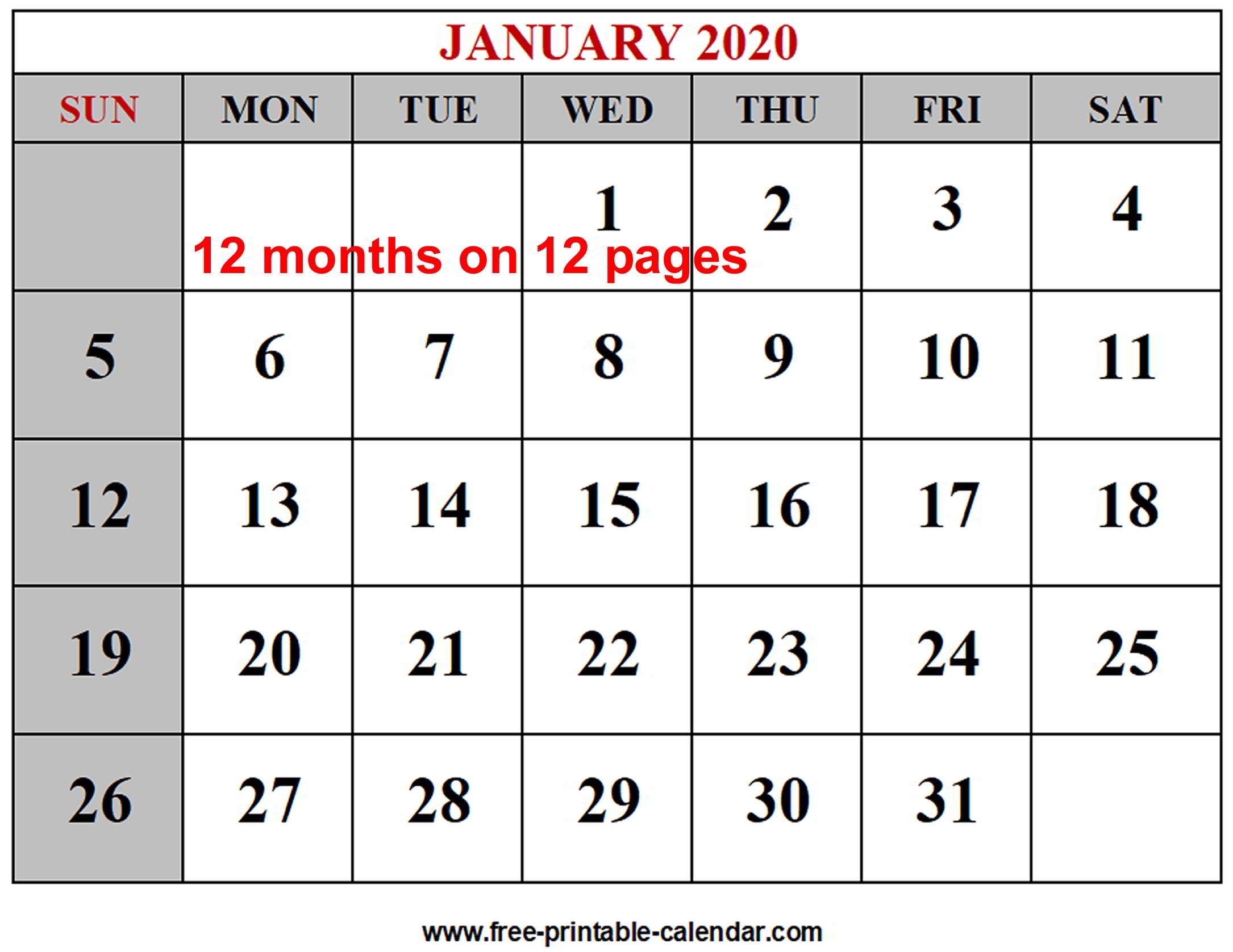 Year 2020 Calendar Templates - Free-Printable-Calendar