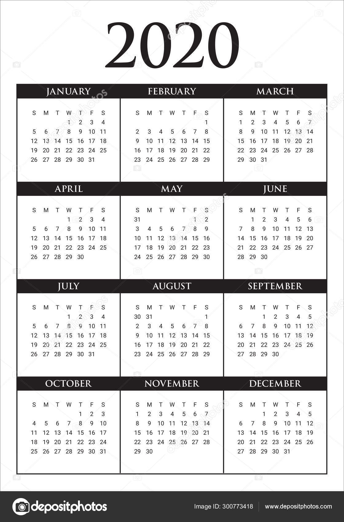 Year 2020 Calendar Vector Design Template — Stock Vector