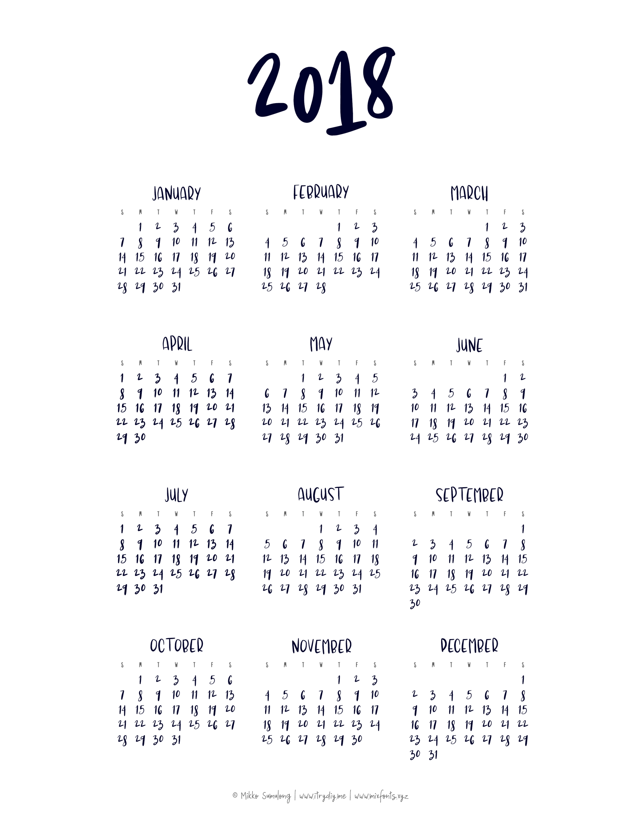 Year At A Glance Calendar | Printable Yearly Calendar, At A