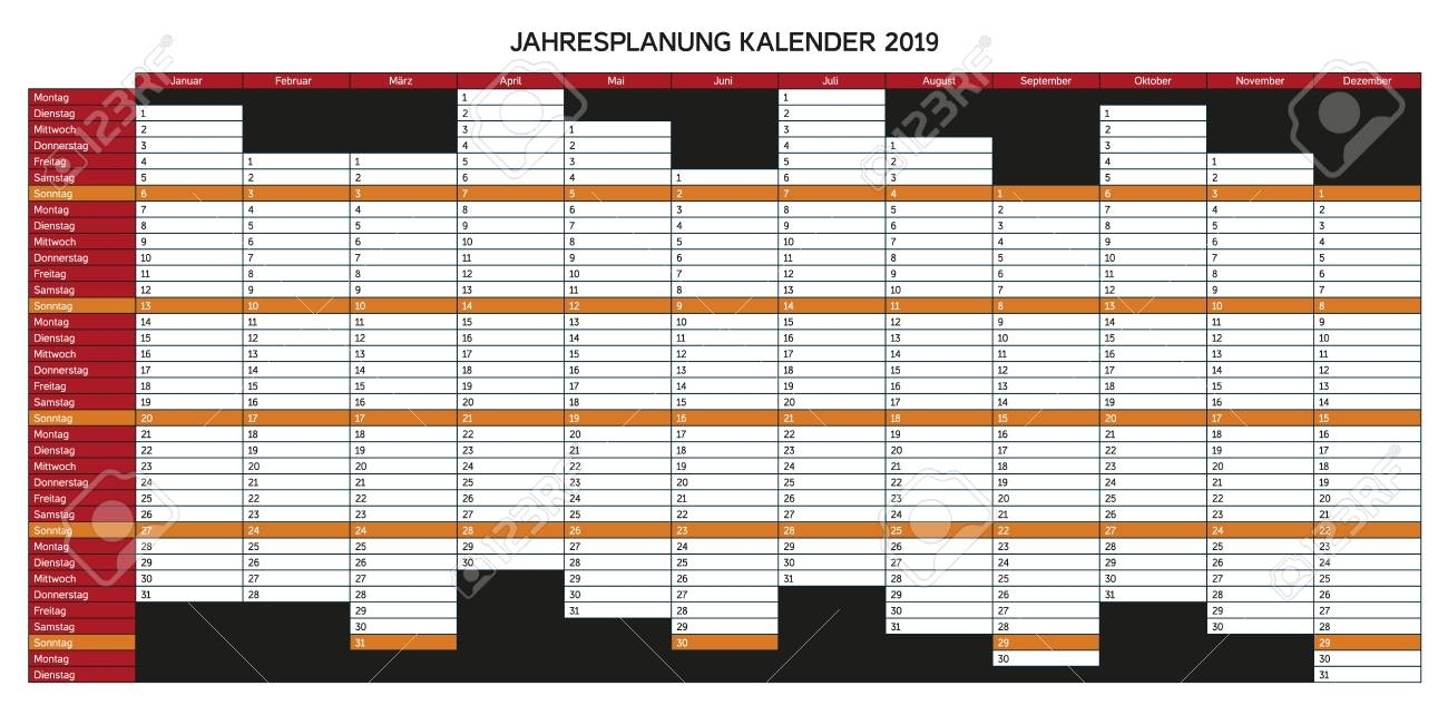 Year Planning Calendar For 2019 In German - Jahresplanung Kalender,..