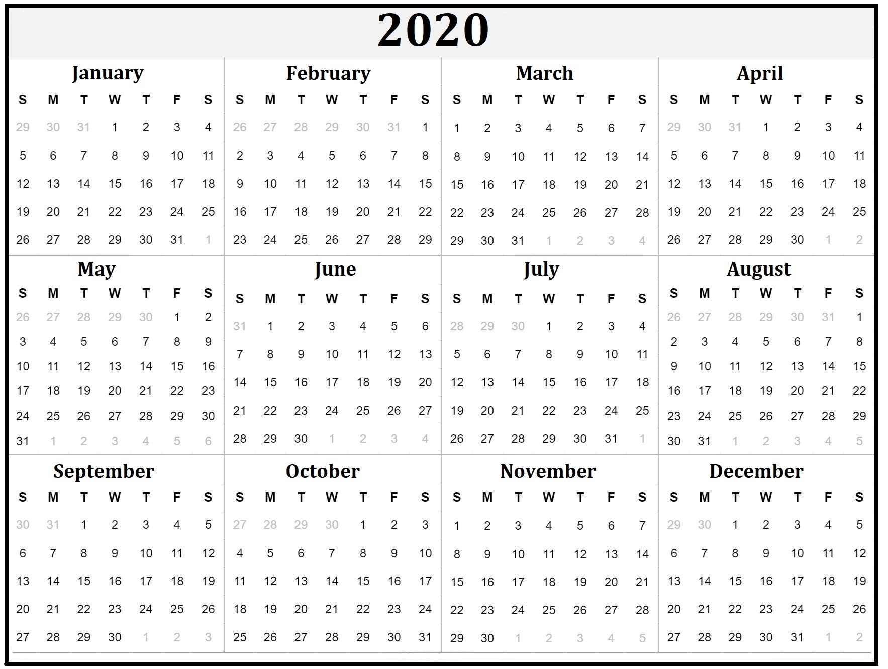 Yearly 2020 Calendar - Urgup.ewrs2018