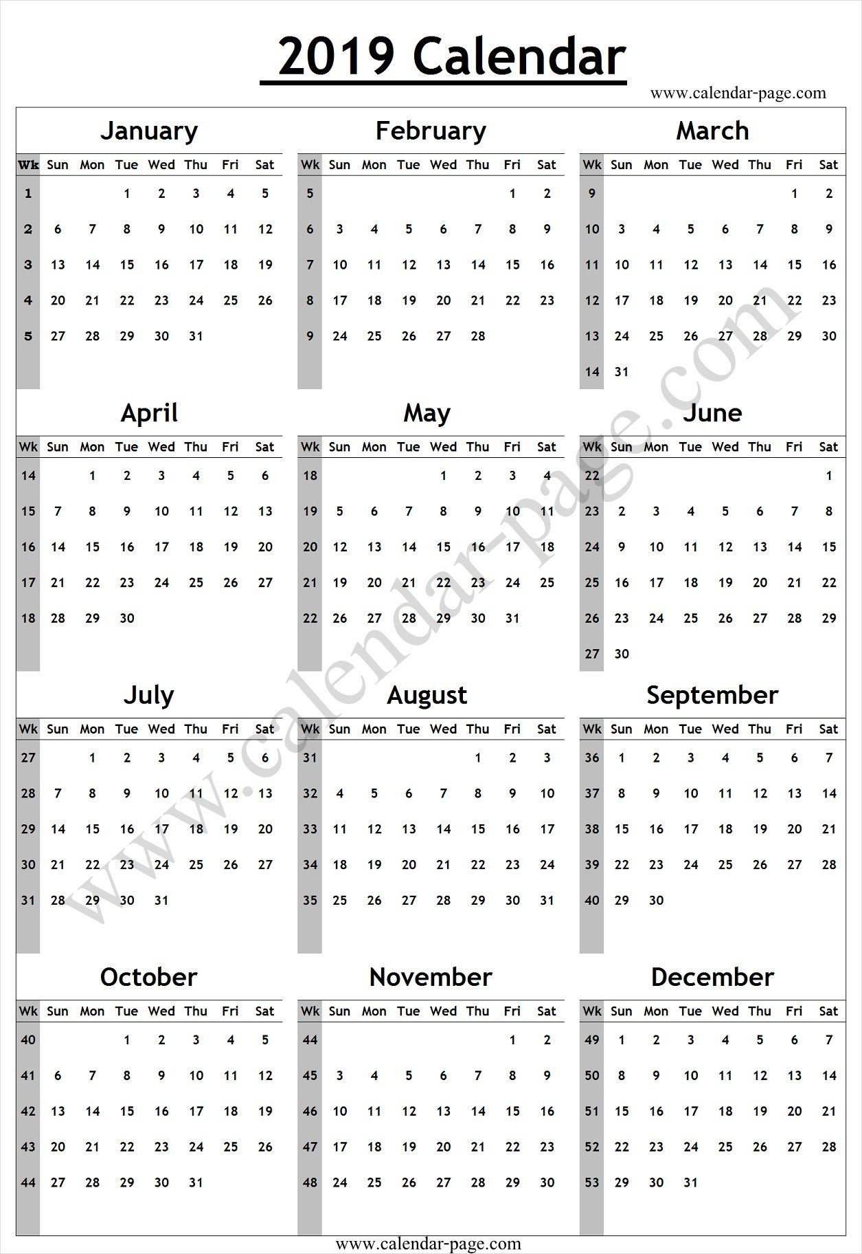 Year Calendar Numbered Weeks Month Calendar Printable