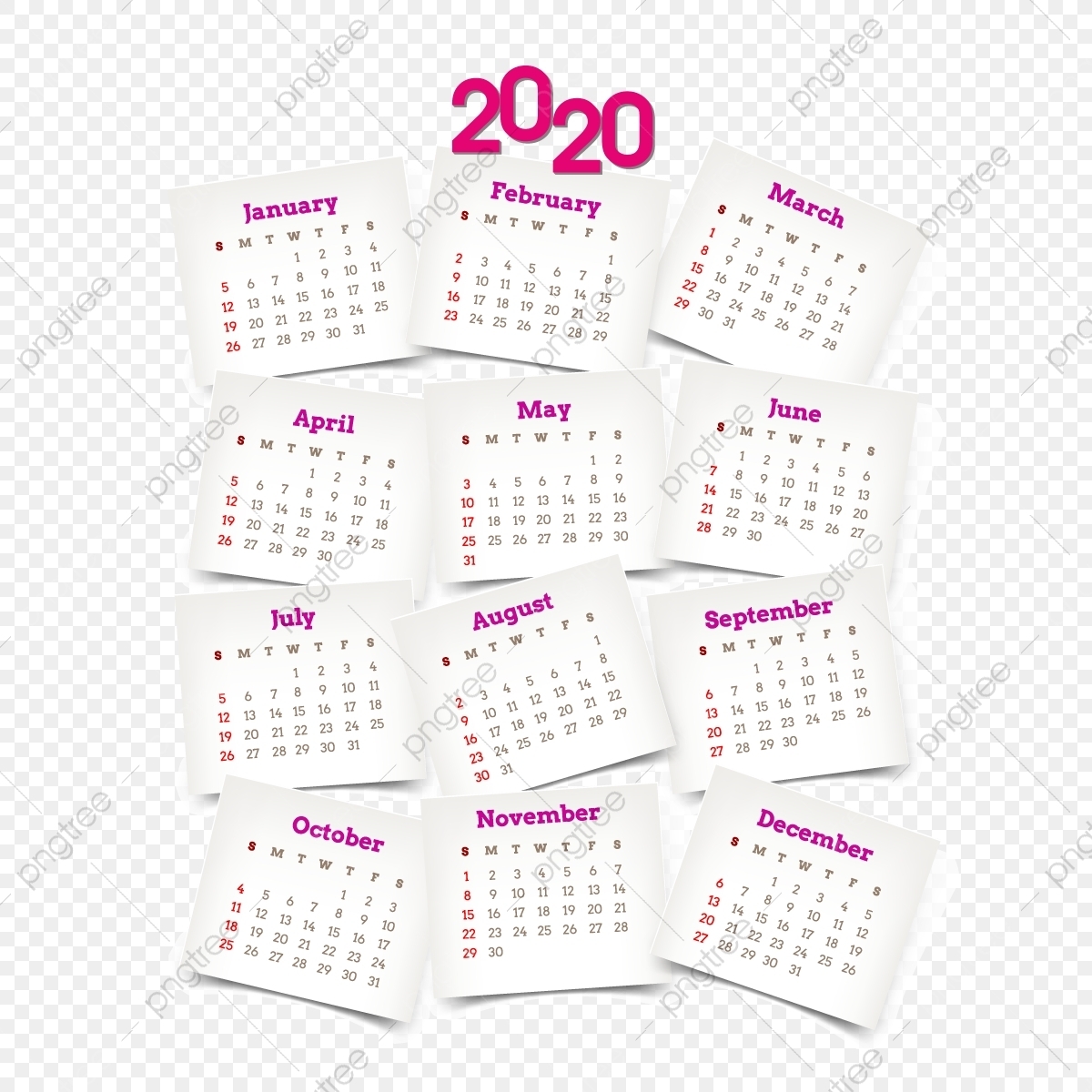 Yearly Pink Calendar 2020 2020 Calendar, Calendar 2020