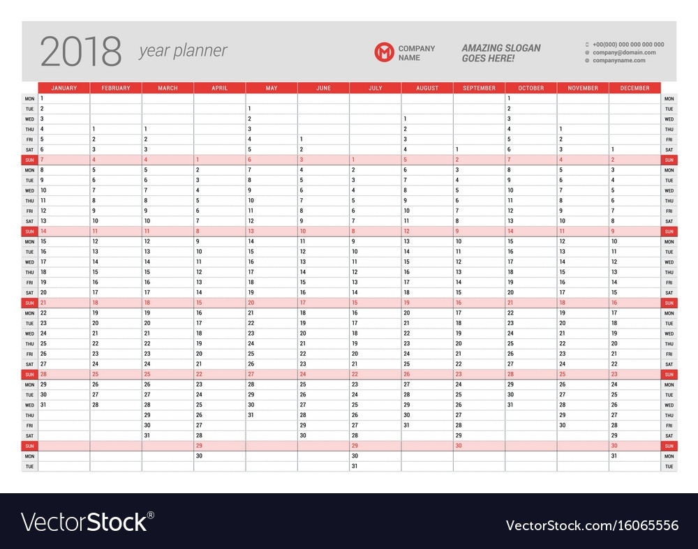 Yearly Wall Calendar Planner Template For 2018