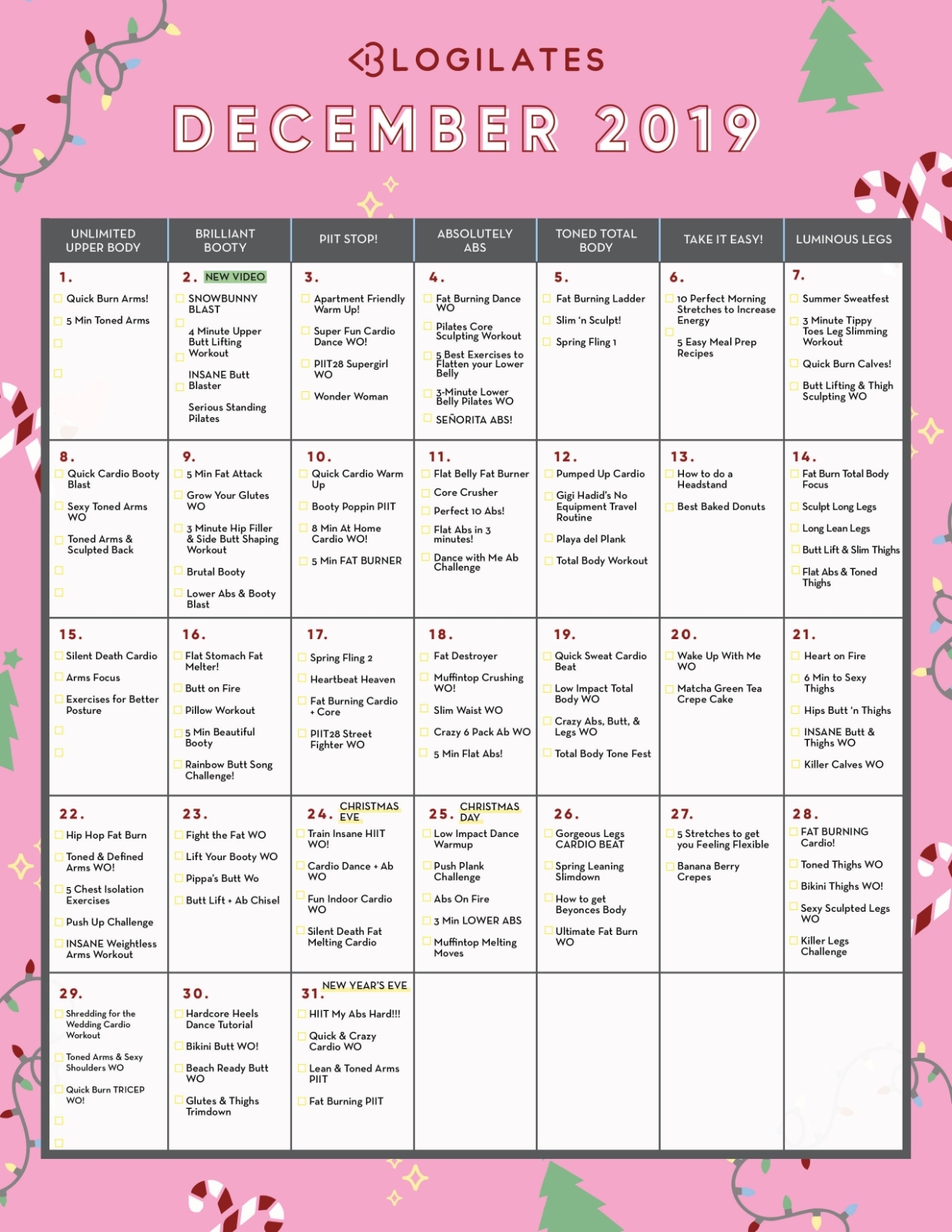 Your Workout Calendar | Personalised Calendar From Blogilates