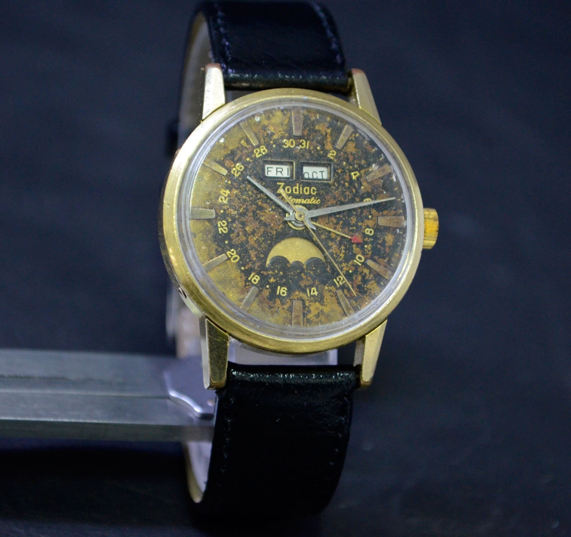 Zodiac Moon Phase Triple Date Automatic Swiss Watch | Moon