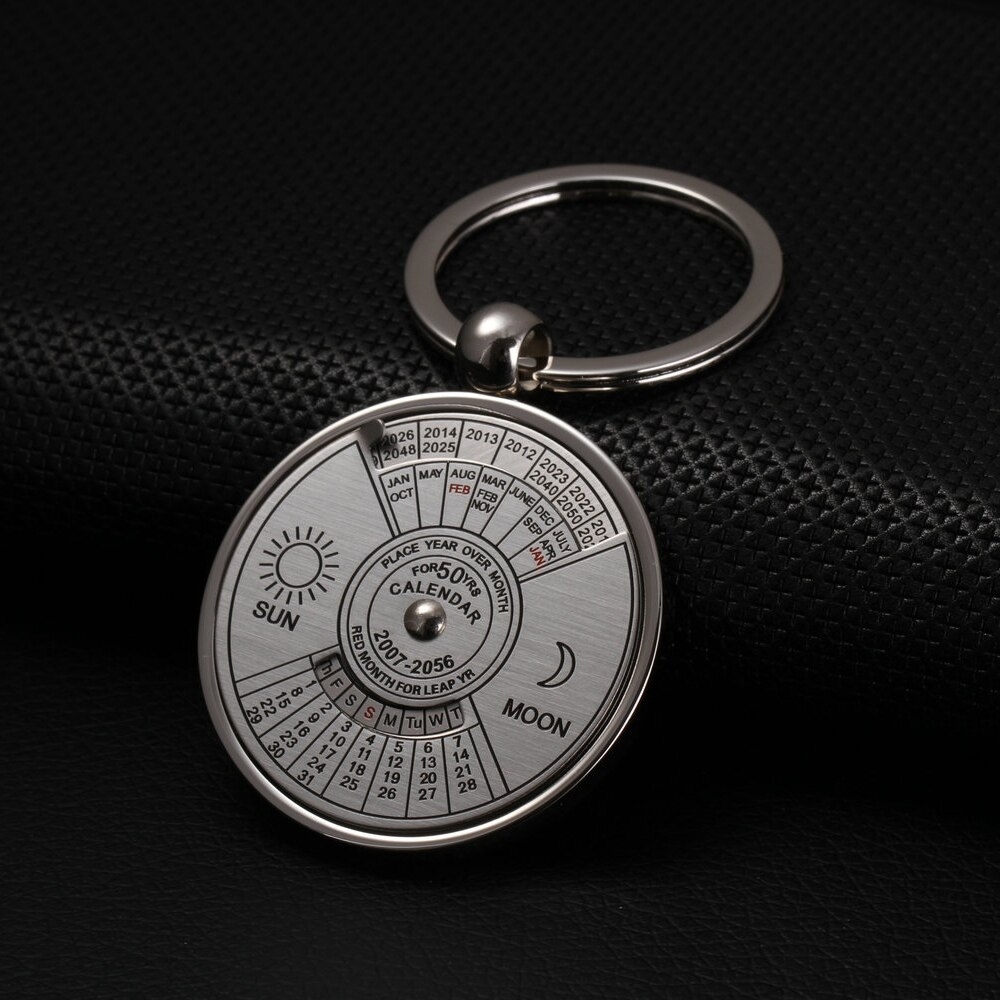 1 Pc Creative Gift Metal 50 Years Rotatable Perpetual Calendar Car Keychain  Key Chain Key Ring 5127