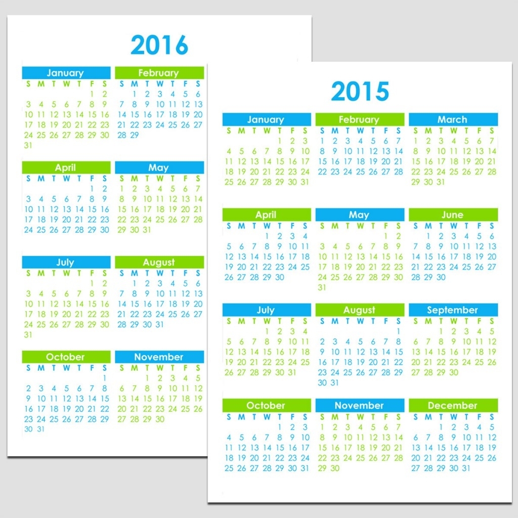 2015 &amp; 2016 Yearly Calendar - 5 1/2&quot; X 8 1/2&quot; | Legacy Templates