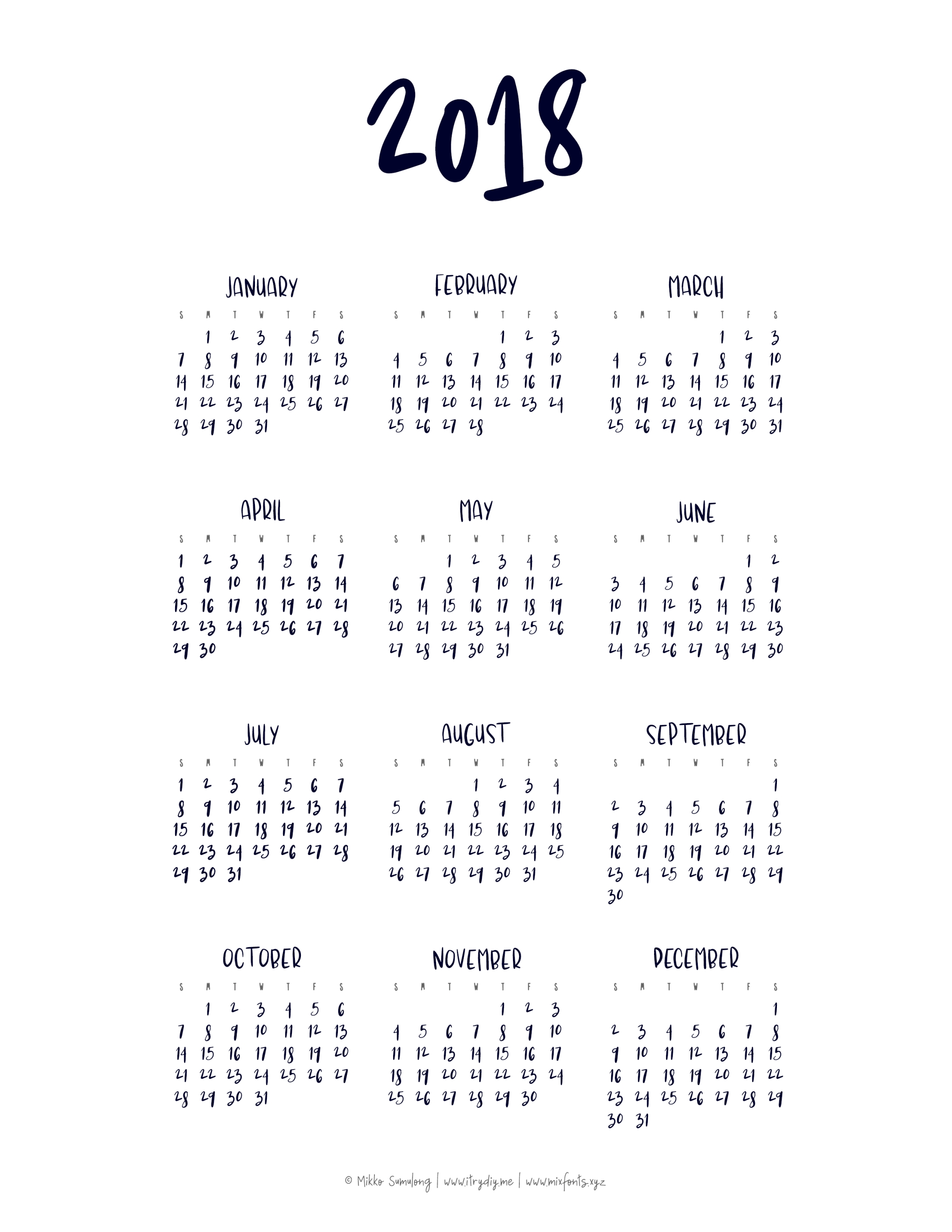 2018 Calendar | At A Glance Calendar, Printable Yearly