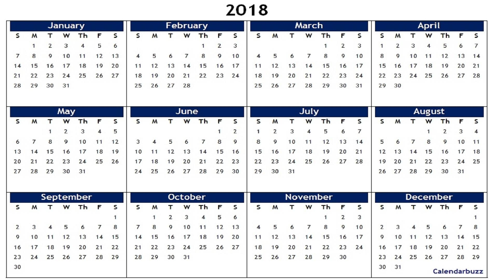 2018 Yearly Calendar Printable Templates Of Word, Excel, Pdf