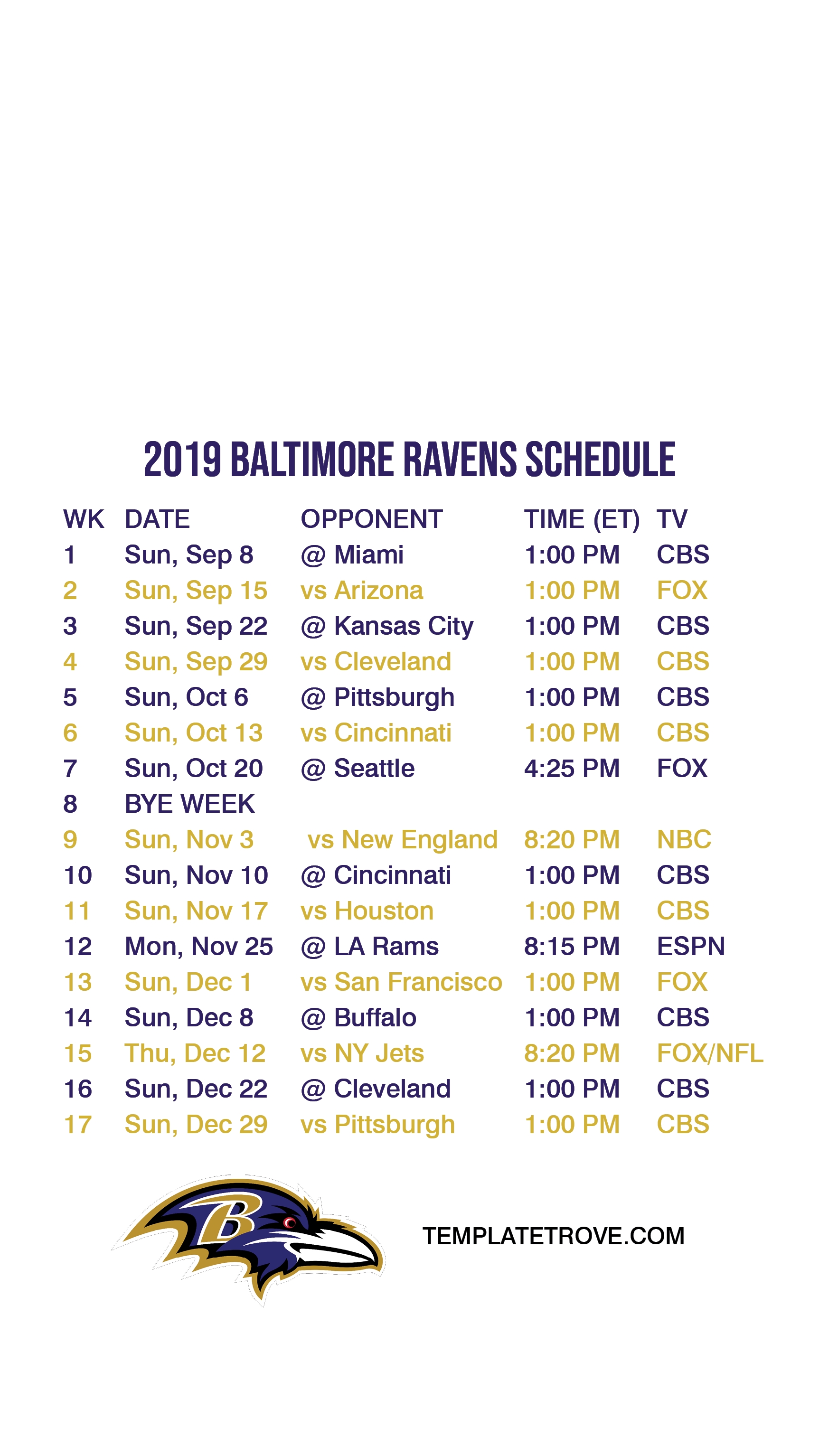 2019-2020 Baltimore Ravens Lock Screen Schedule For Iphone 6