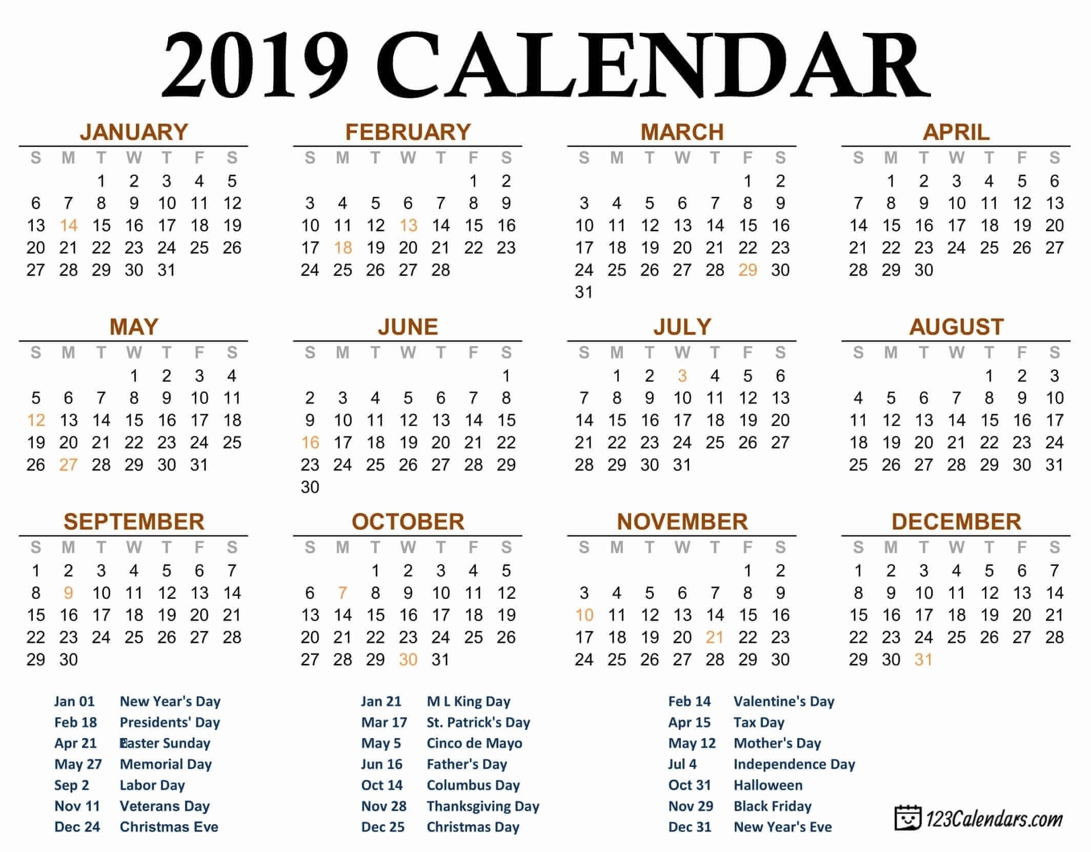 2019 Printable Calendar - 123Calendars Free Check More At