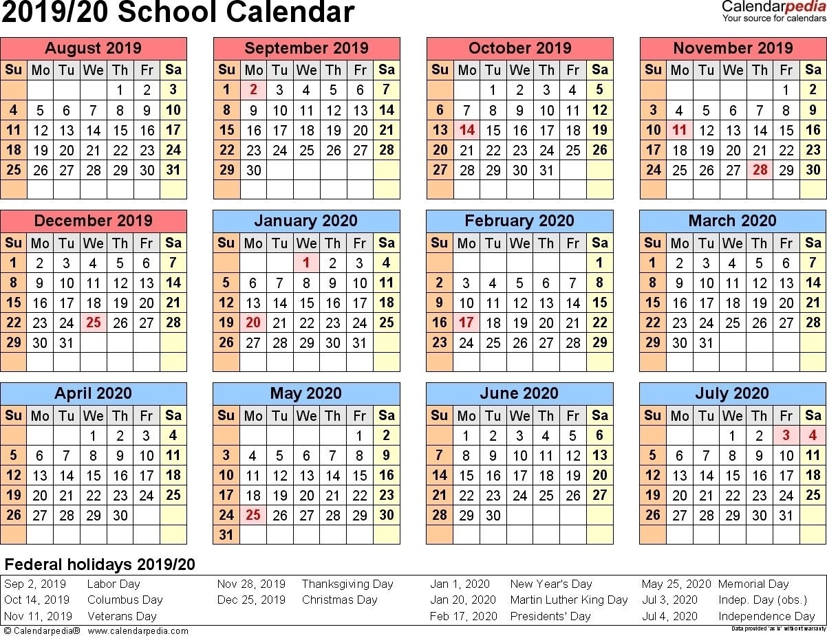 2020 18 School Calendar Template | Free Calendar Template