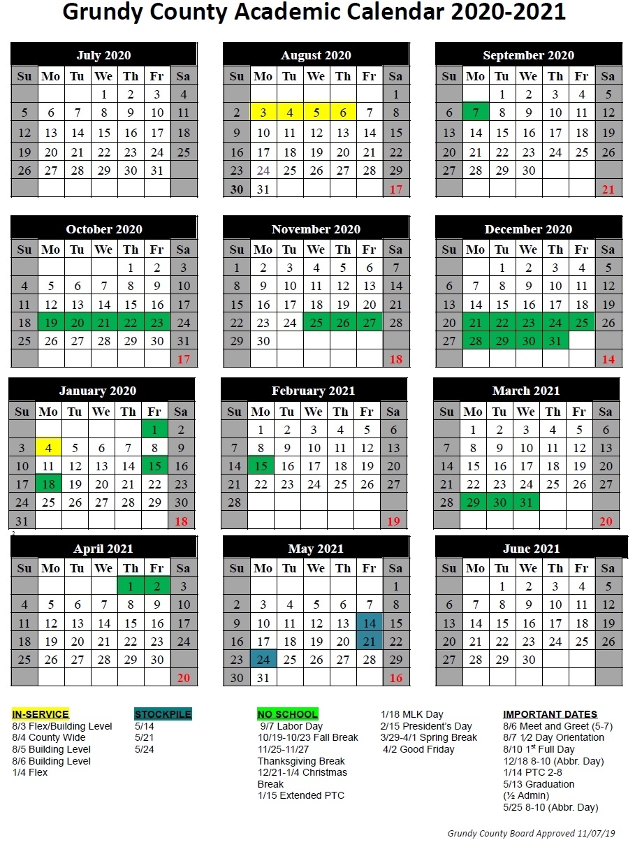 2020-2021 School Calendar | Grundy County Department Of