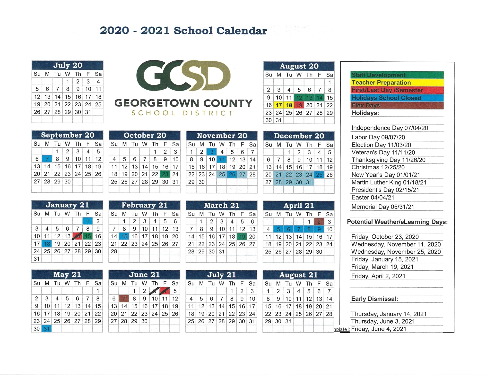 Georgetown Multi Year Calendar