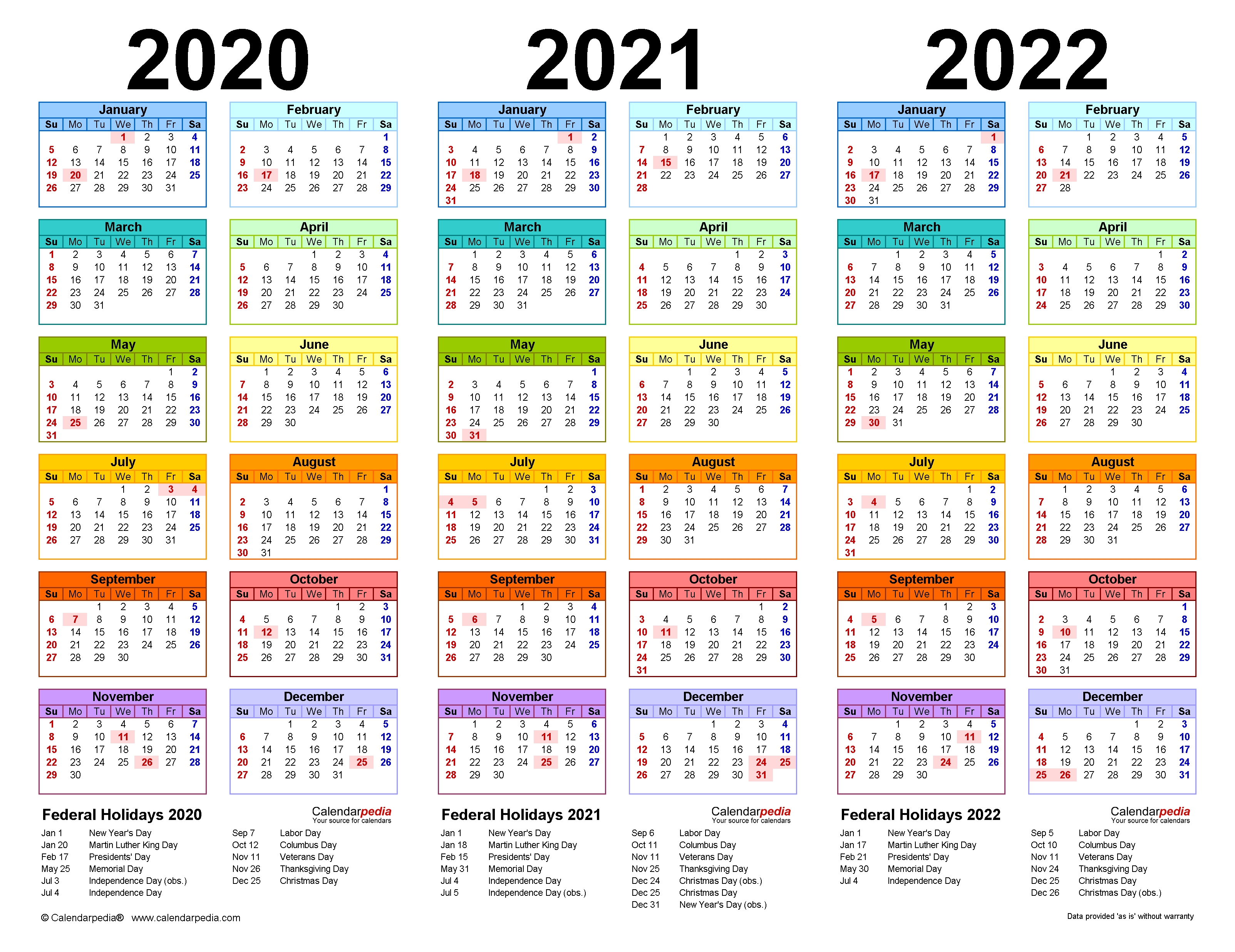 2020-2022 Three Year Calendar - Free Printable Pdf Templates