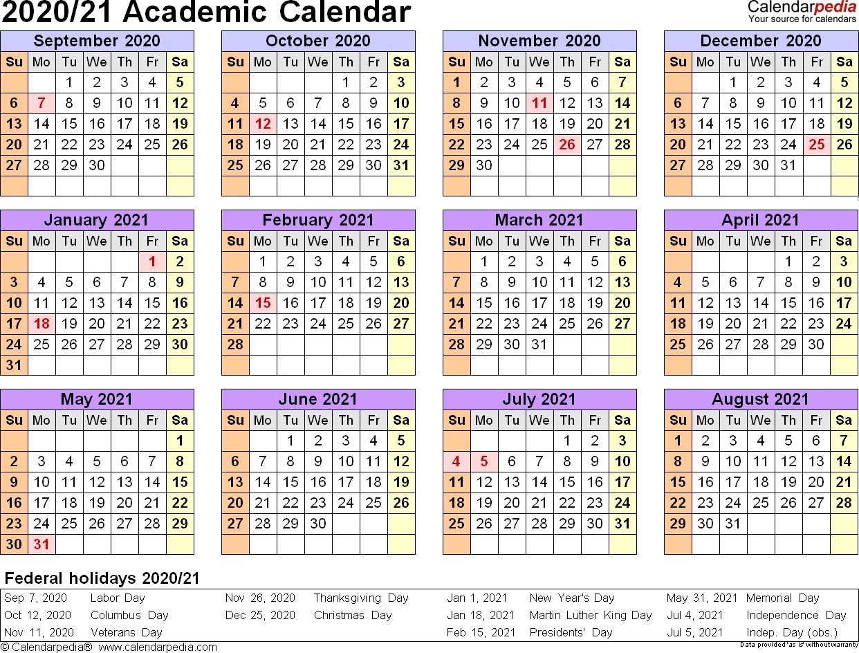 2020 Academic Calendar In 2020 | Calendar Printables, School